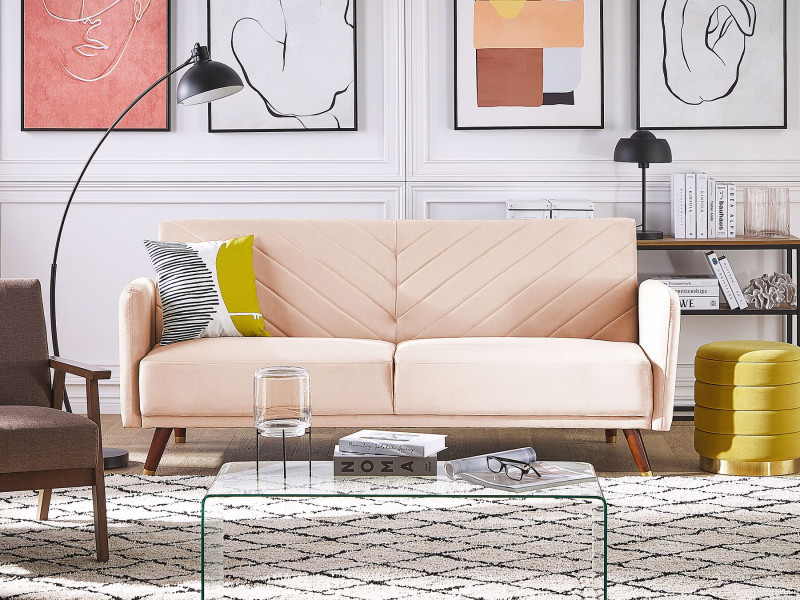 Sofa kanapa rozkładana welur beżowa