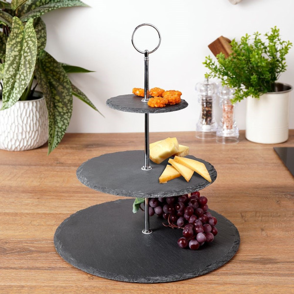 Patera kamienna czarna 3-piętrowa na ciastka ciasto 30 cm