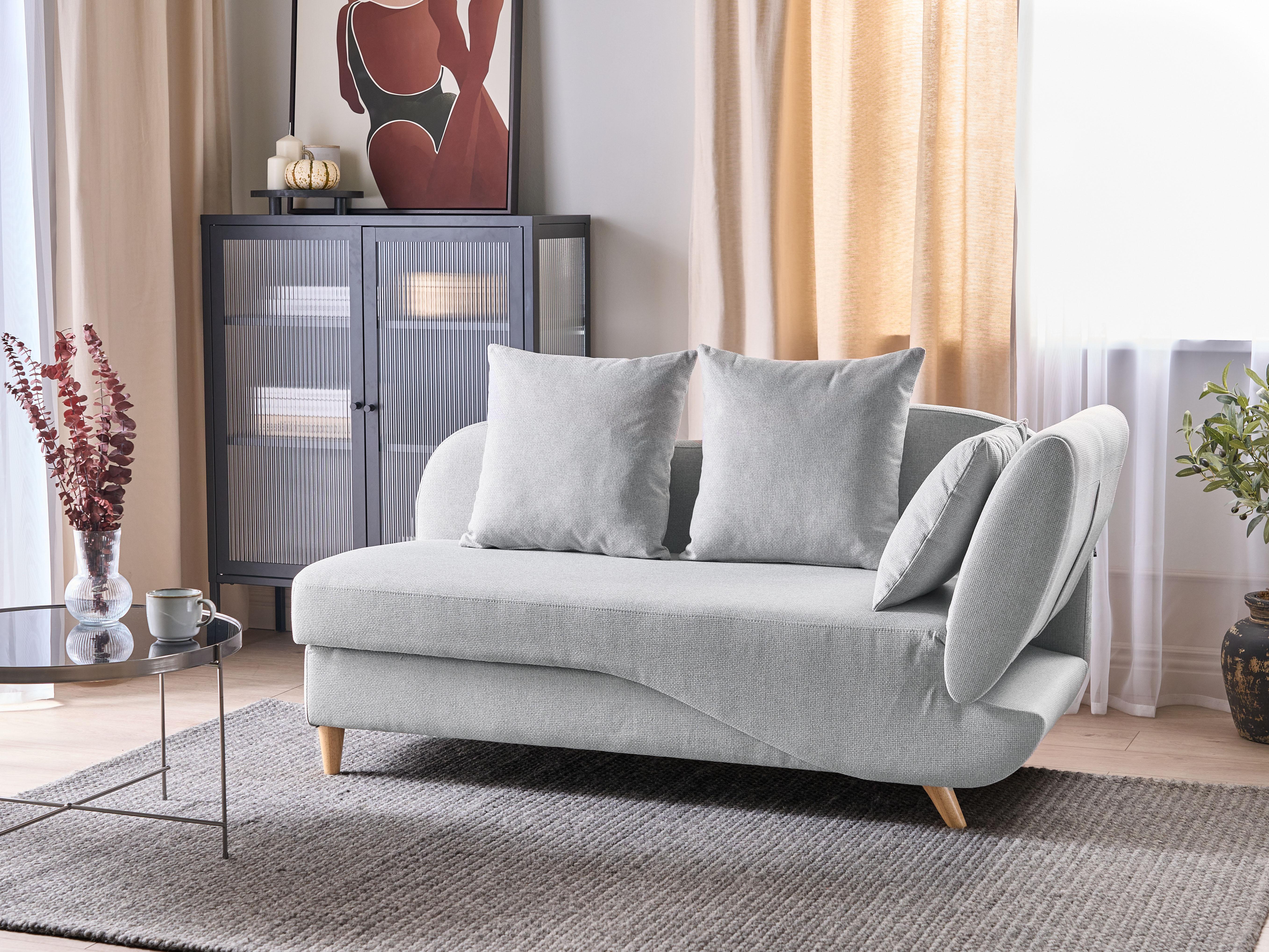 Right-Hand Chaise Longue MERI Faux Linen Light Grey with Storage