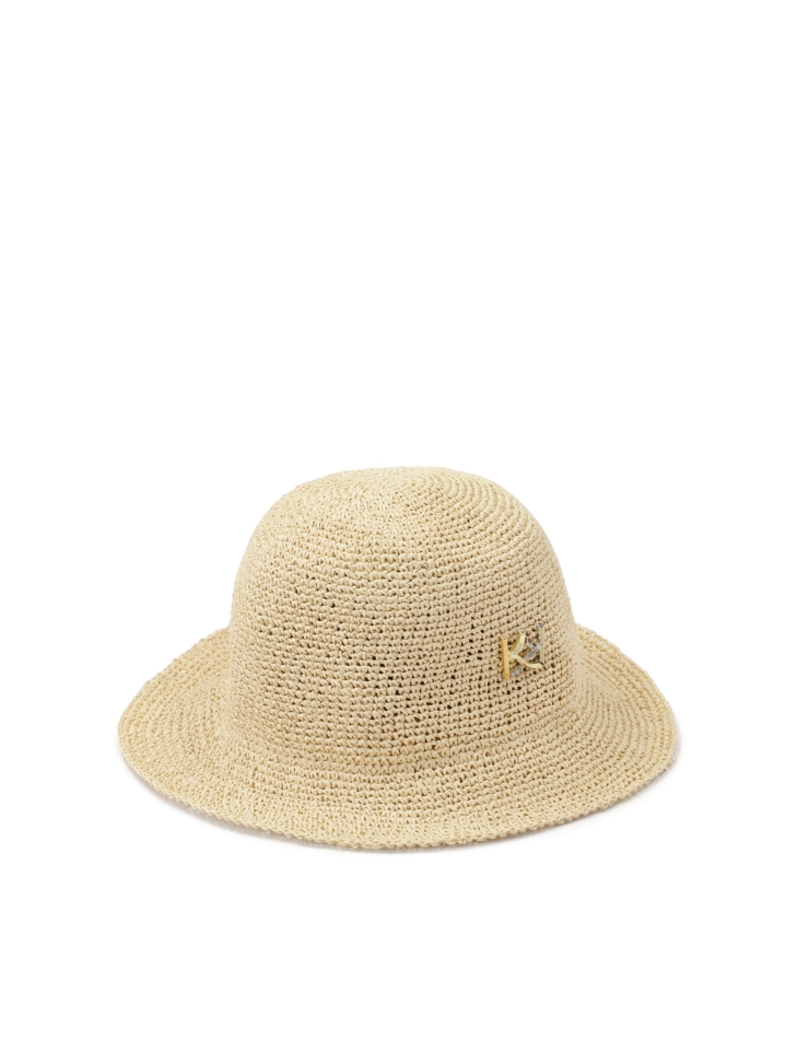 Beige straw hat with monogram