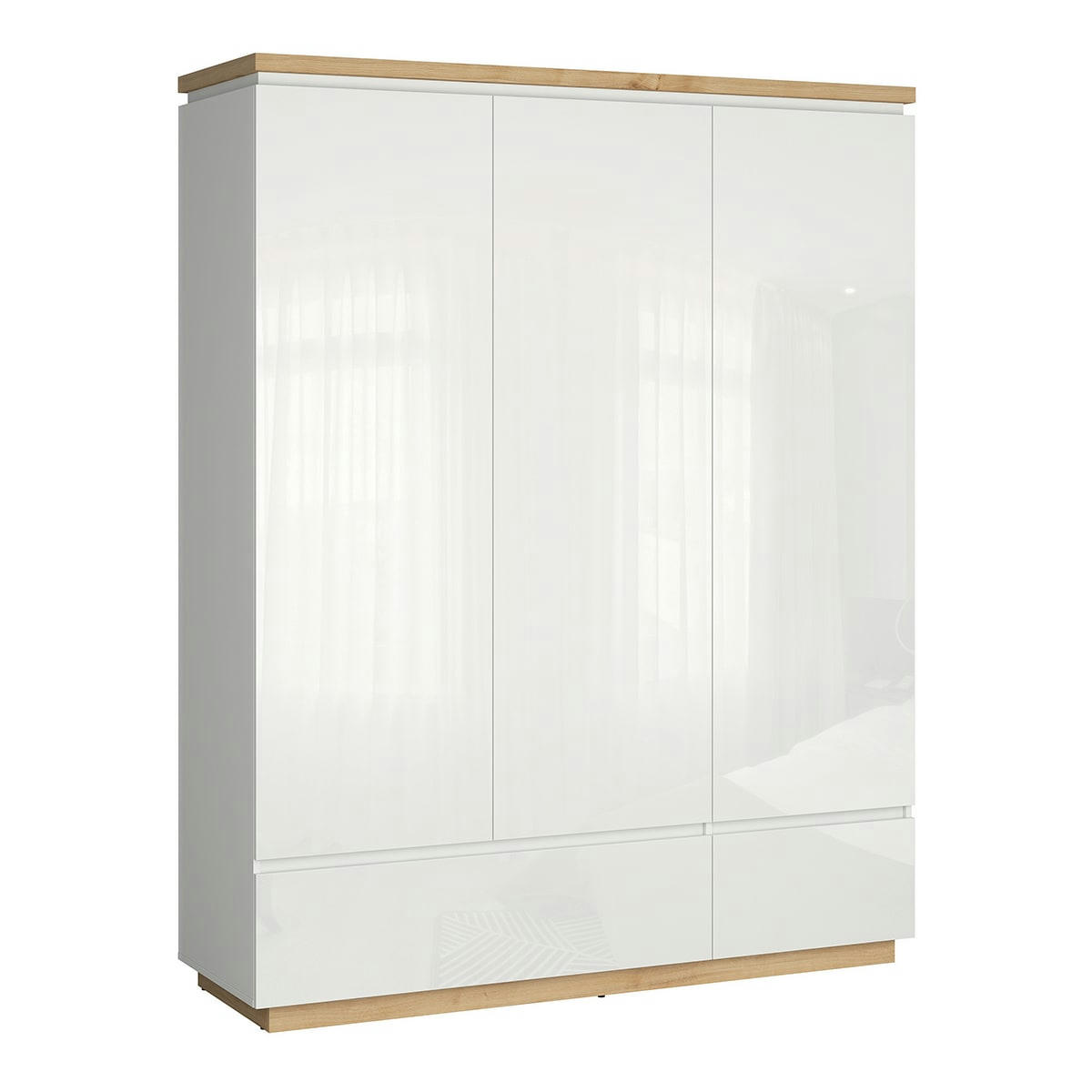 - Armoire 3 portes 2 tiroirs blanc et naturel
