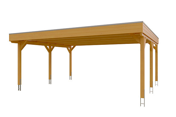 Carport SKAN HOLZ Grunewald 622 x 554 cm planches de toit et EPDM, traitement coloré chêne clair