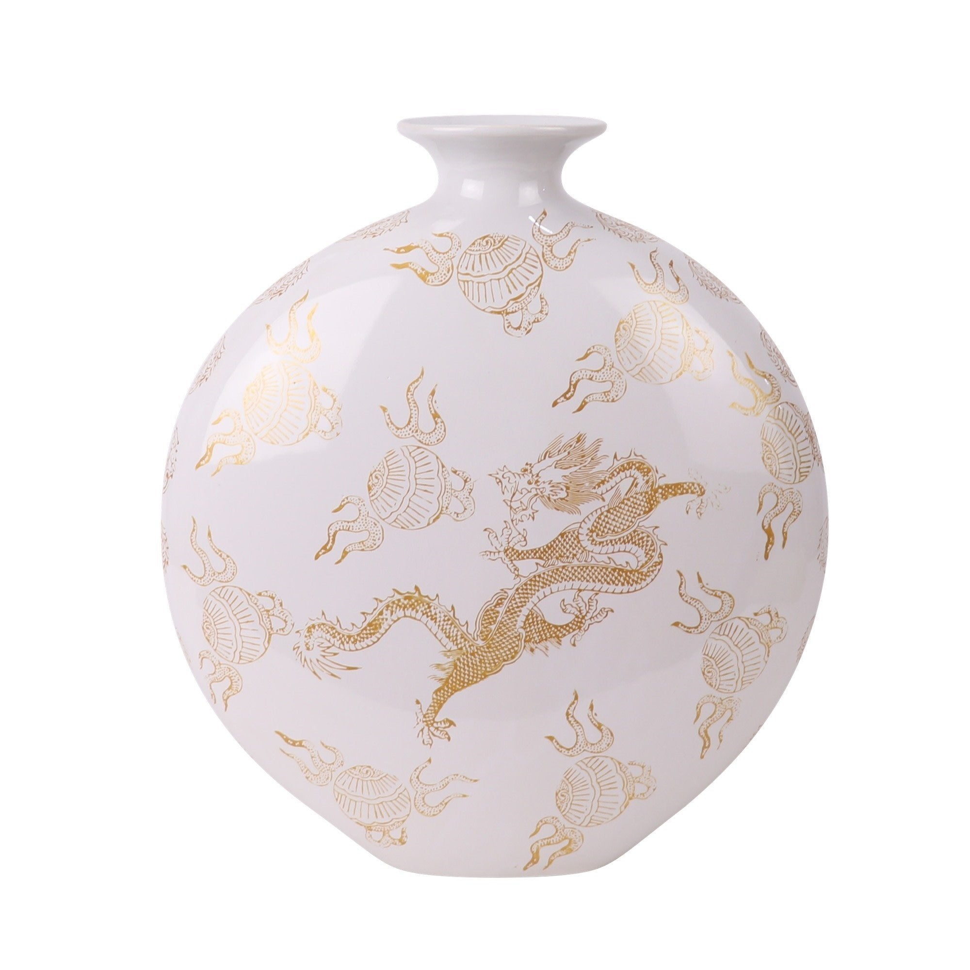 Fine Asianliving Chinese Vaas Porselein Wit Draak