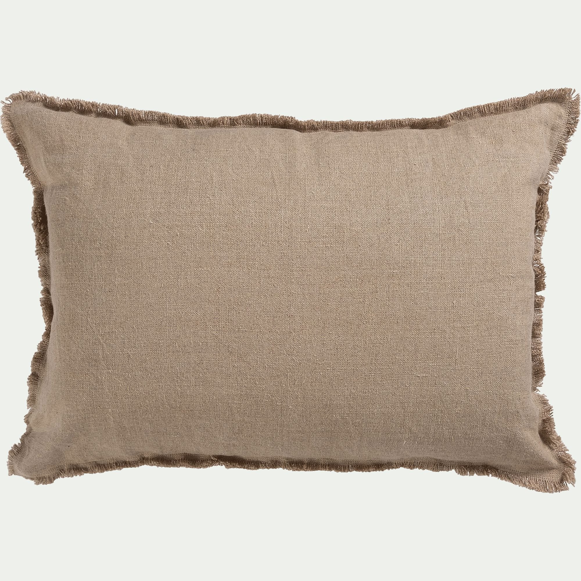 TANTA - Coussin frangé en lin 50x70cm - naturel