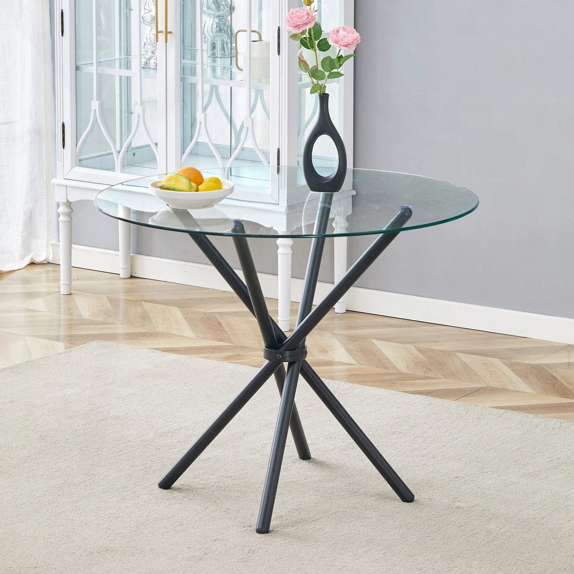 Exquisite Tempered Glass Round Table with Sturdy Metal Legs for Stylish Spaces