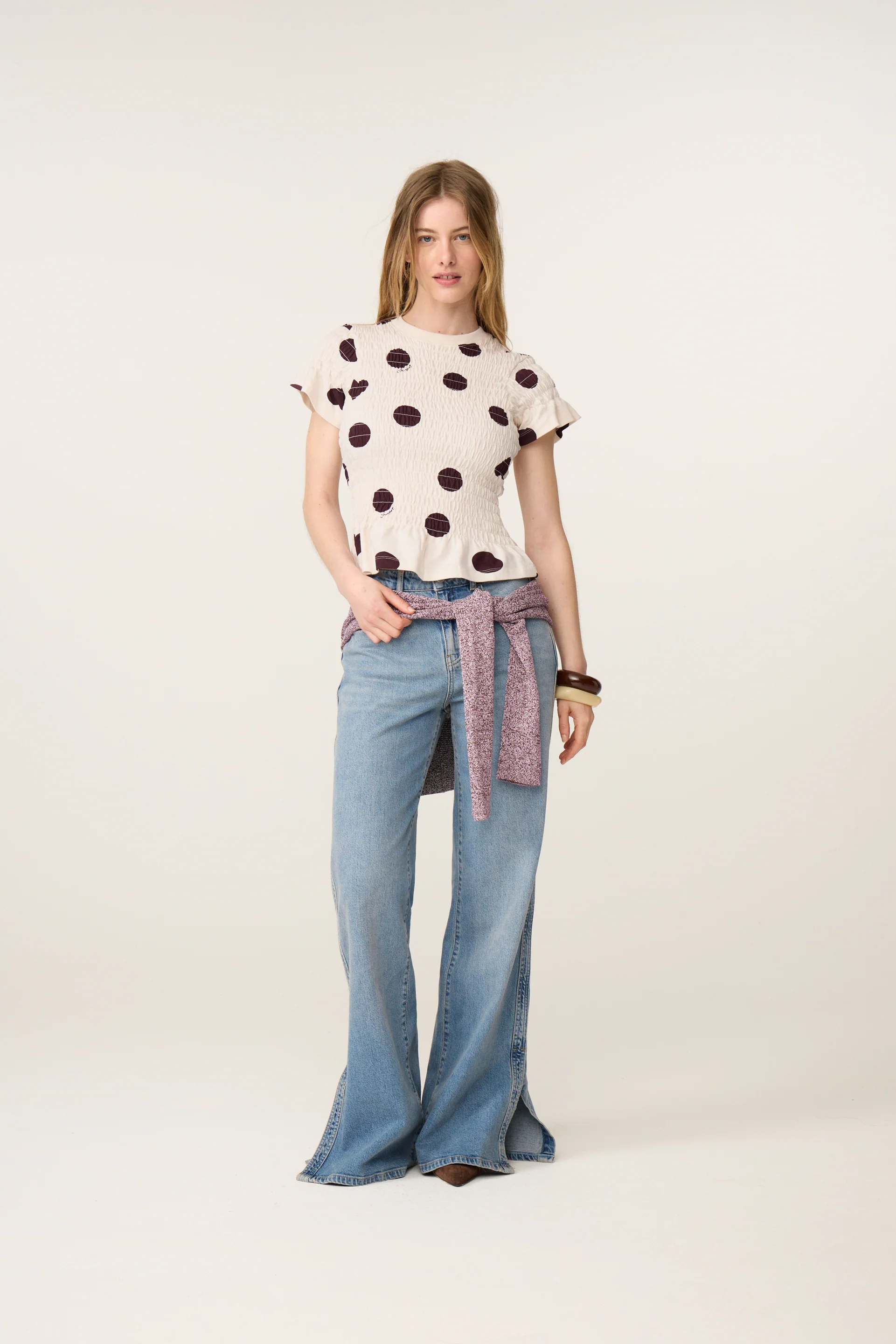 Carmen Polka T-shirt | Brown/Cosy White