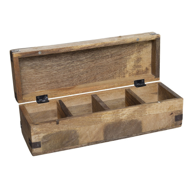 Pudełko Mango Wood drewniane 32x10 cm szkatułka z 4 przegródkami