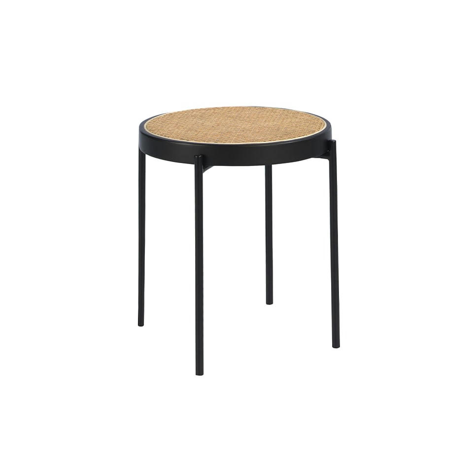 - Table d'appoint ronde en rotin et acier