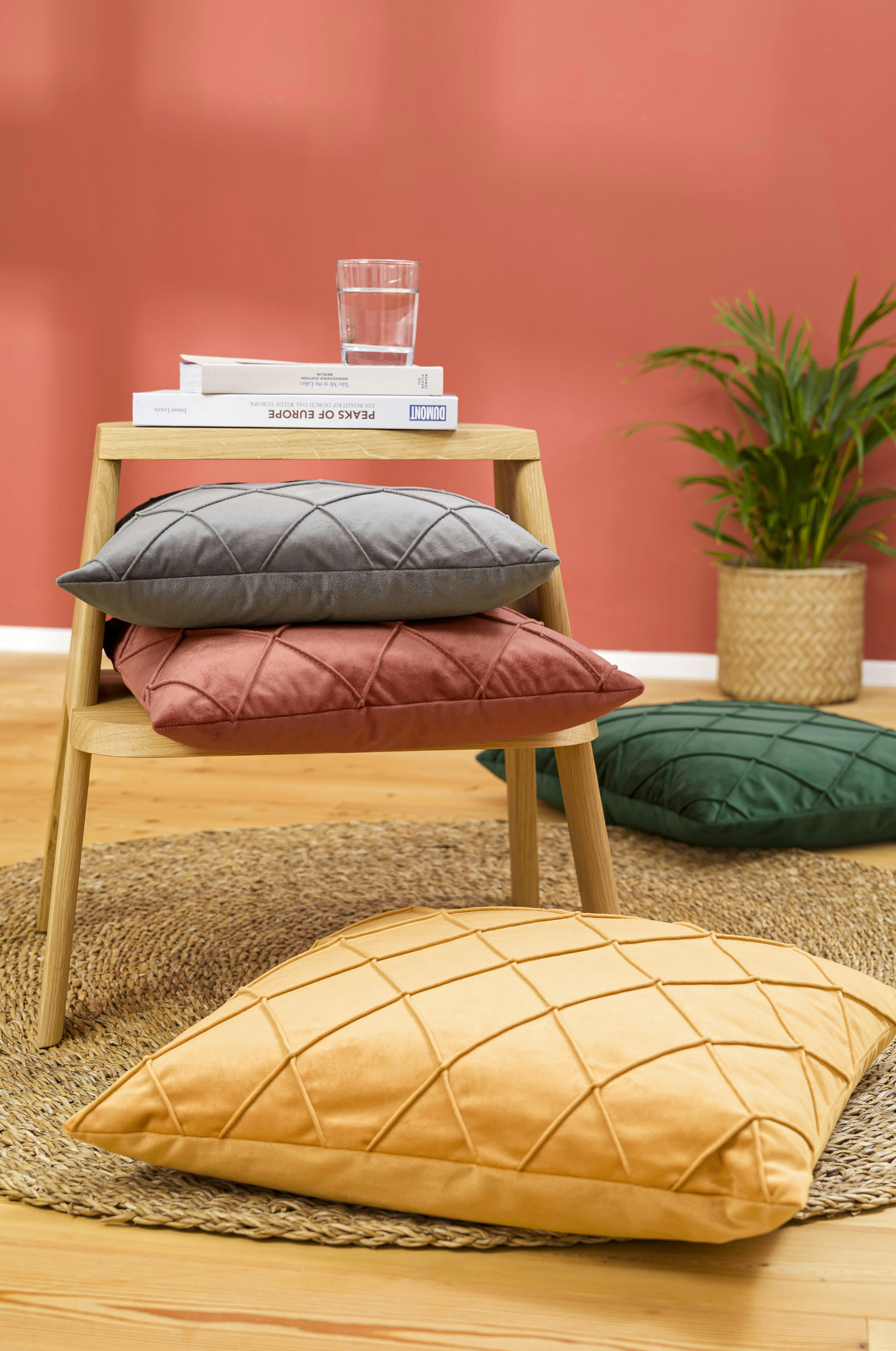 NOBLESS - Housses de coussin velours relief pli cousu gris 50x50-Lot de 2