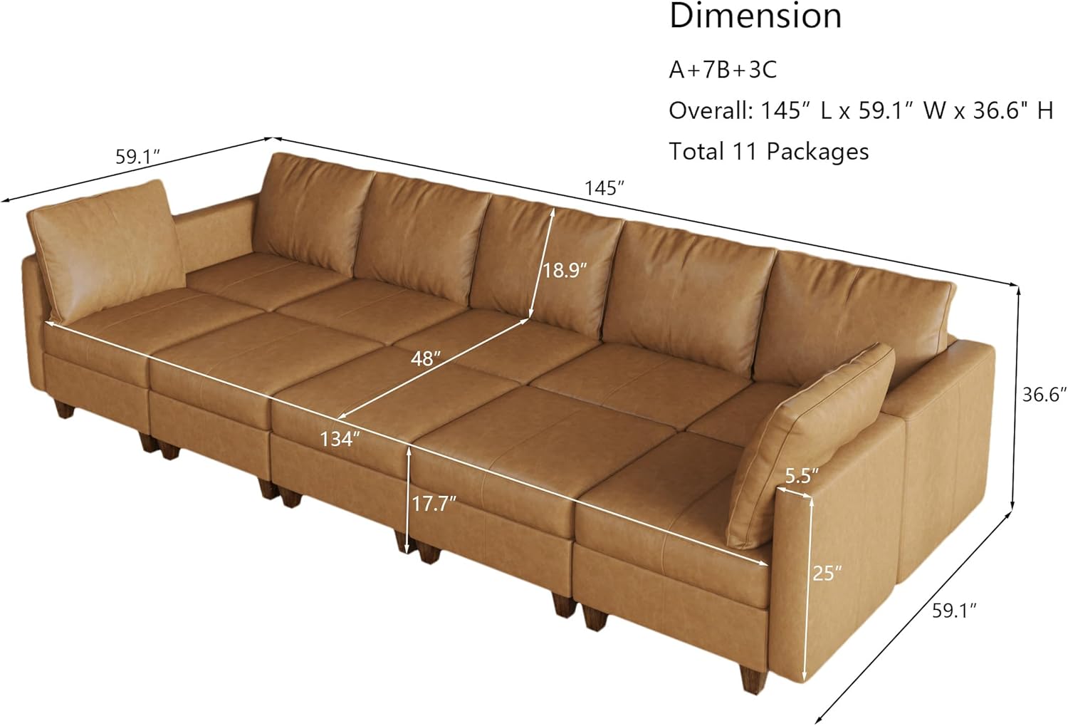 EASE MOOSE Faux Leather Sectional Sleeper Modular Sofa Modular Couch with Storage, Convertible Faux Leather Modular U Sectional Sleeper Sofa Couch Brown
