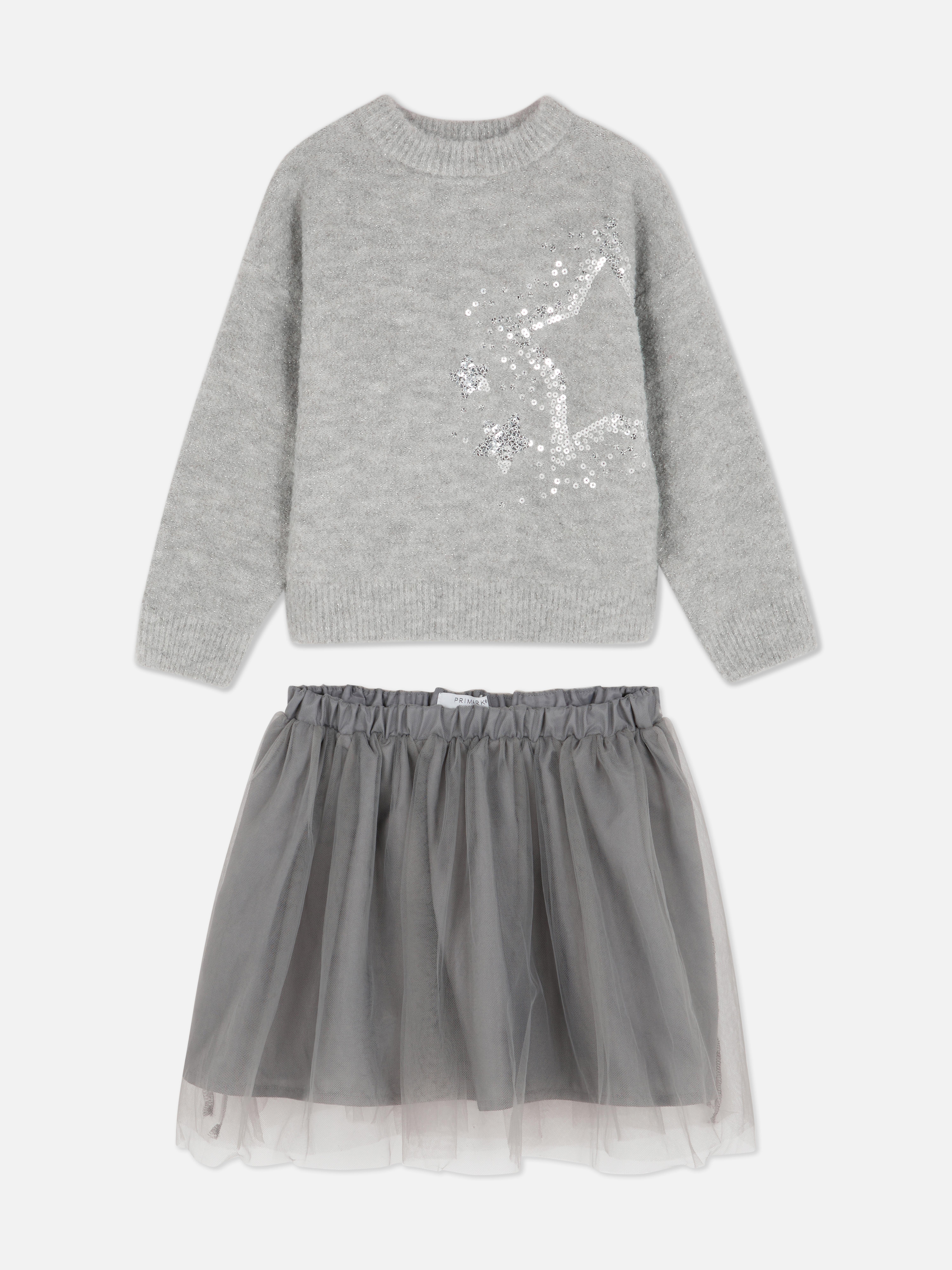 1.5-8yrs | Sequin Star Sweater and Tutu Skirt Set