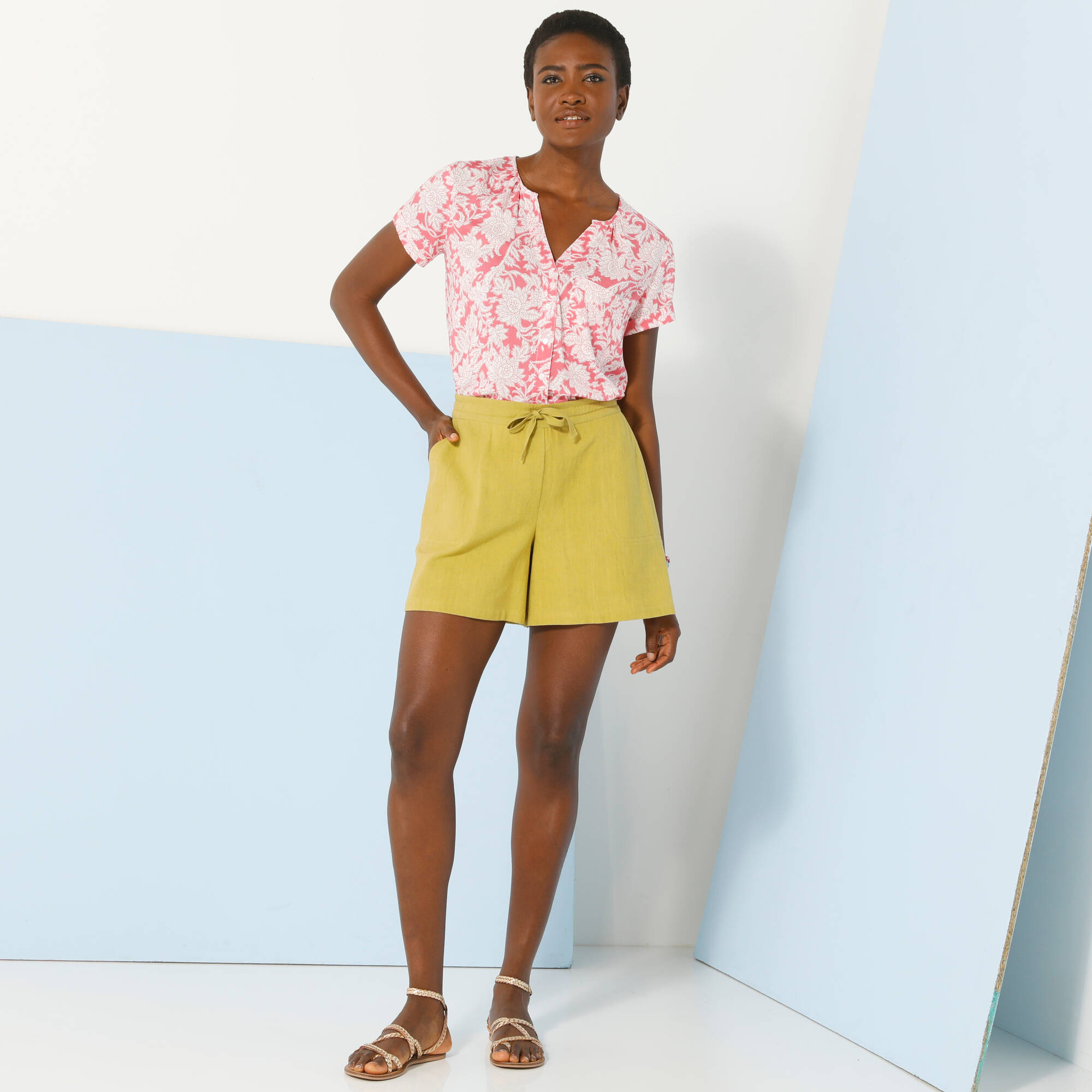Short uni, coton-lin
