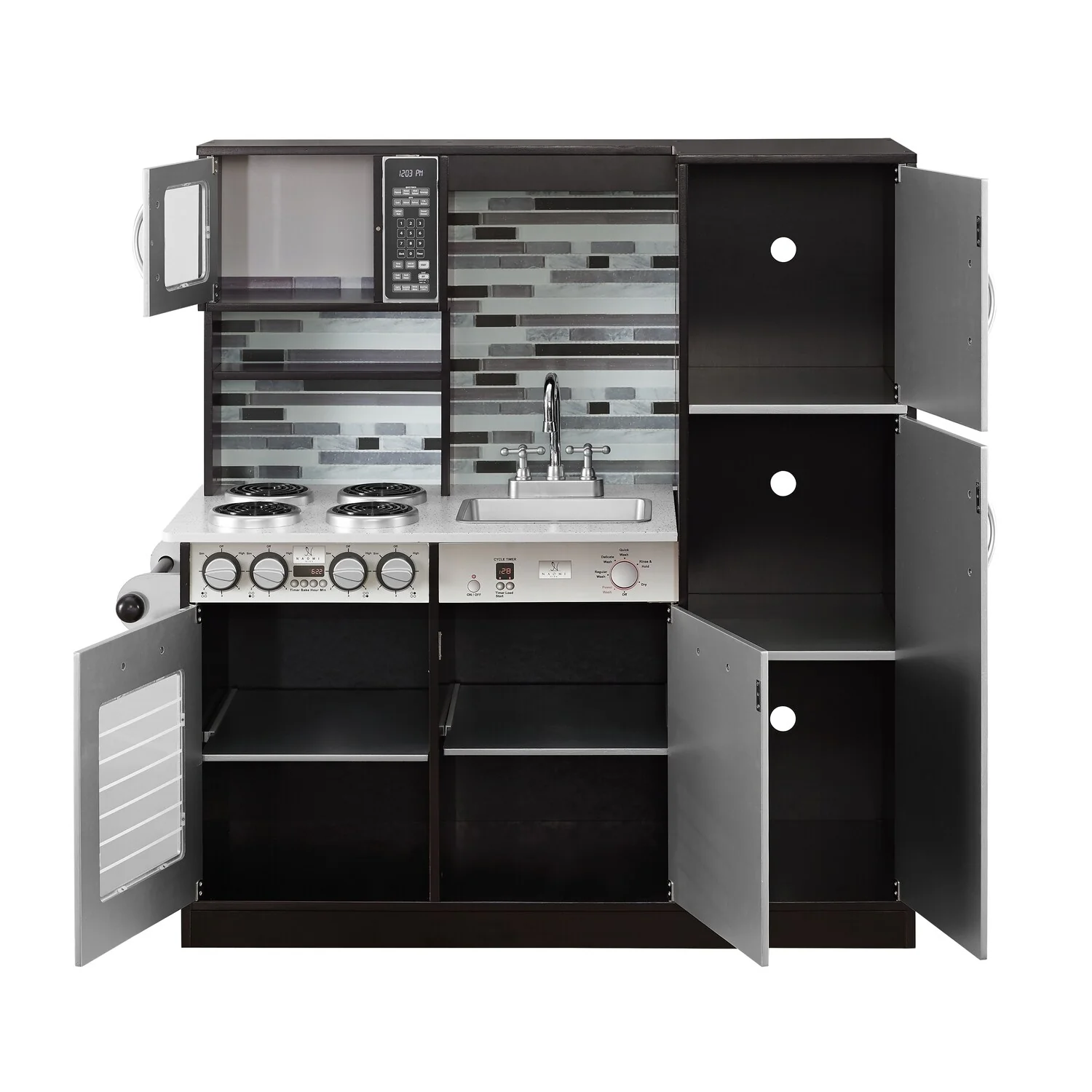 Eco-Friendly Wooden Kids Play Kitchen with Fun Features & Storage - N/A