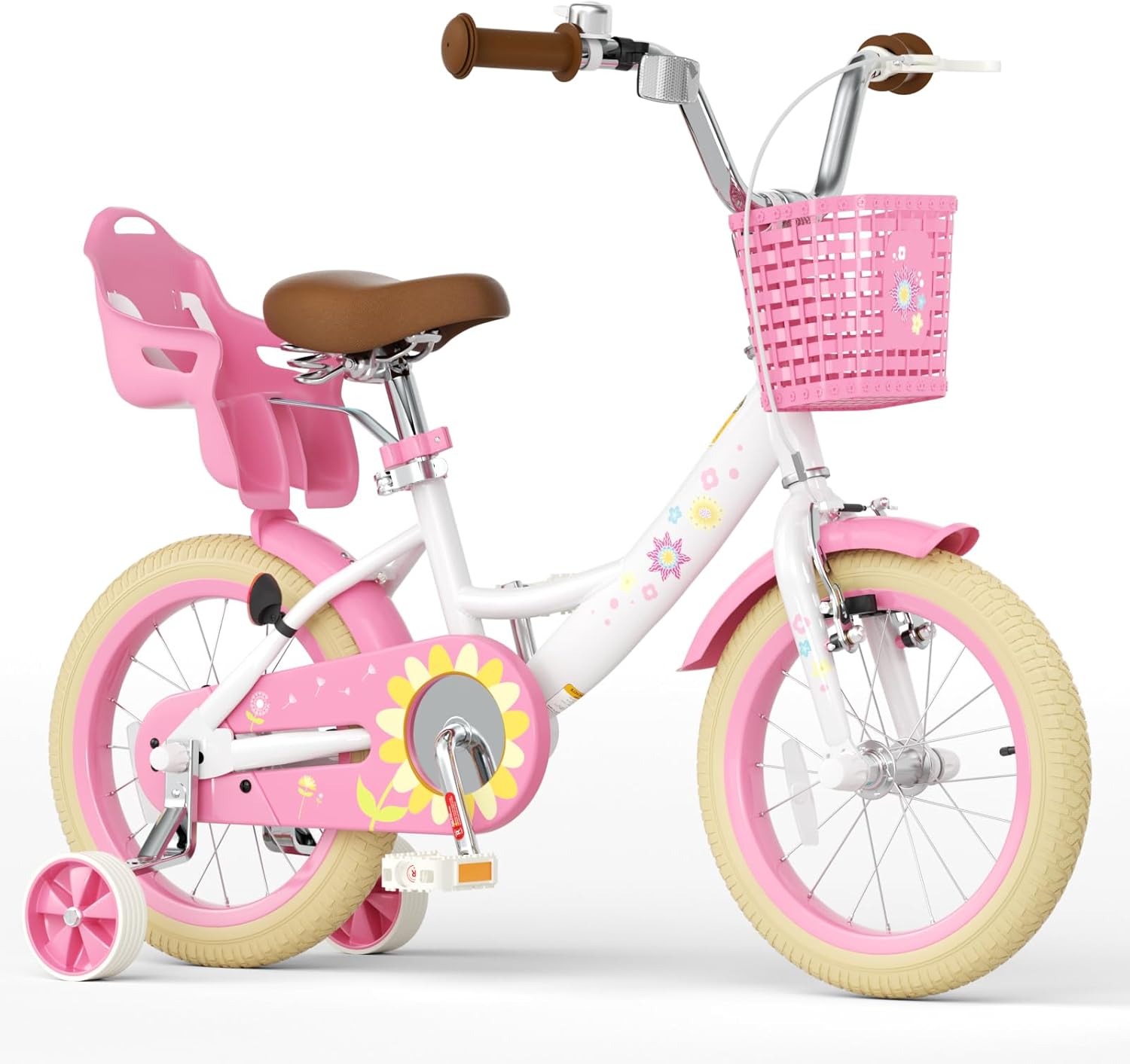 Glaf Toddler Girls Bike for Age 2-9 Years Old 12 14 16 Inch Girls Bike with Training Wheels and Doll Seat Kids Bike Bicycle with Basket Adjustable Seat