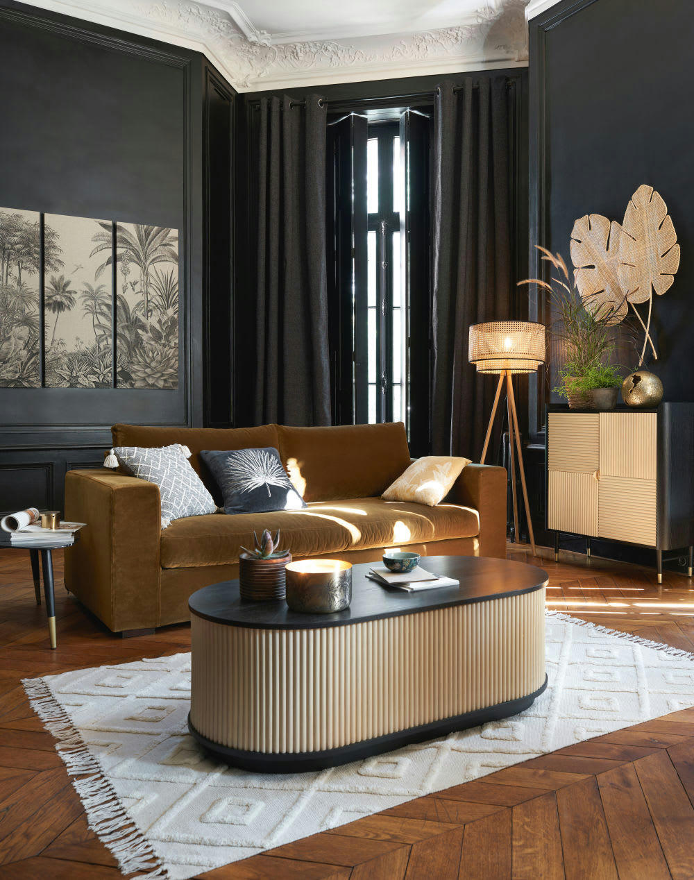 LA HAVANE - Déco murale feuilles en raphia beige 83x109