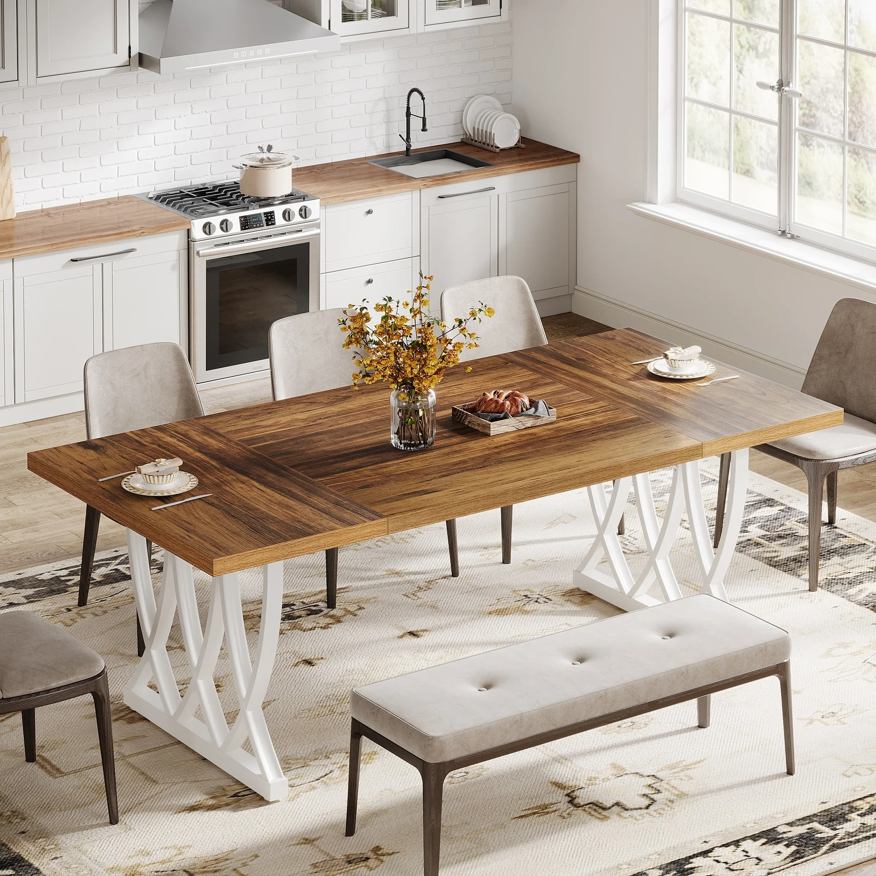 70.87-inch Dining Table with Metal Frame for Home