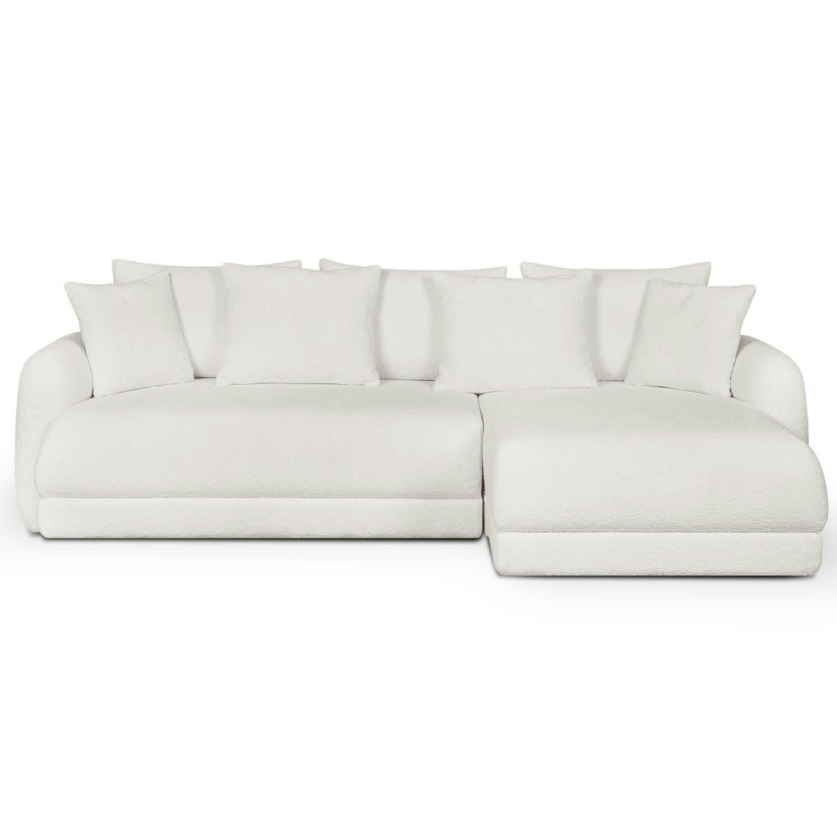 GIULIA - Canapé d'angle droit 5 places convertible + coffre, tissu bouclé écru