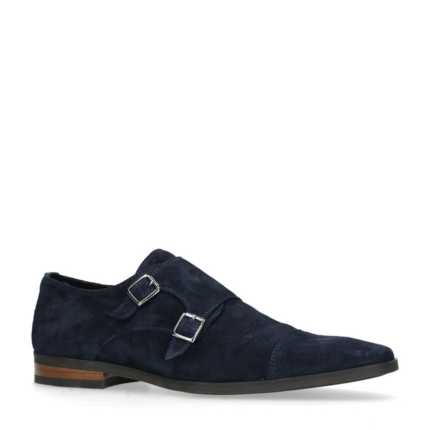 Manfield Donkerblauwe gespschoenen van suède