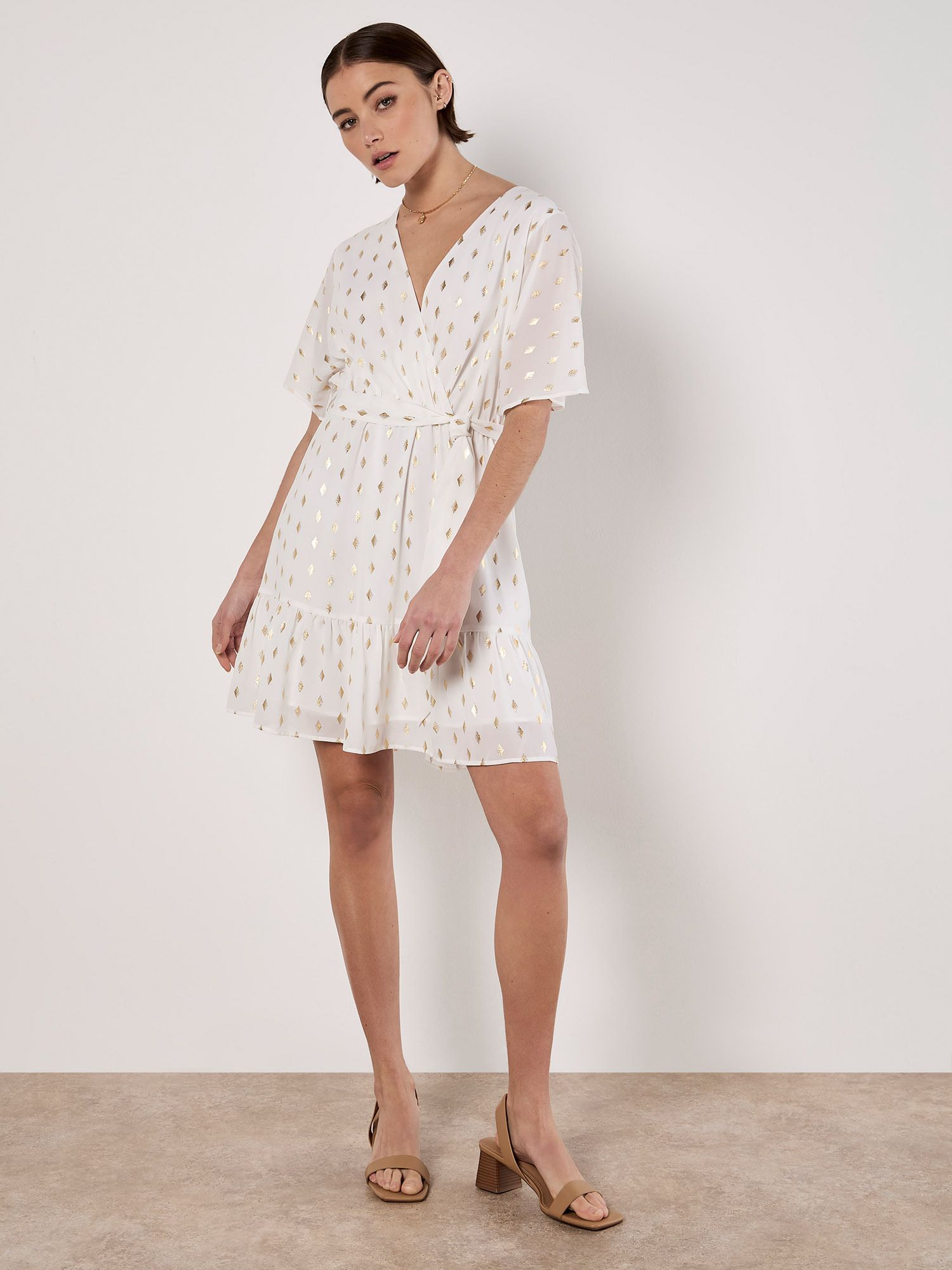 Apricot Gold Foil Diamond Wrap Mini Dress