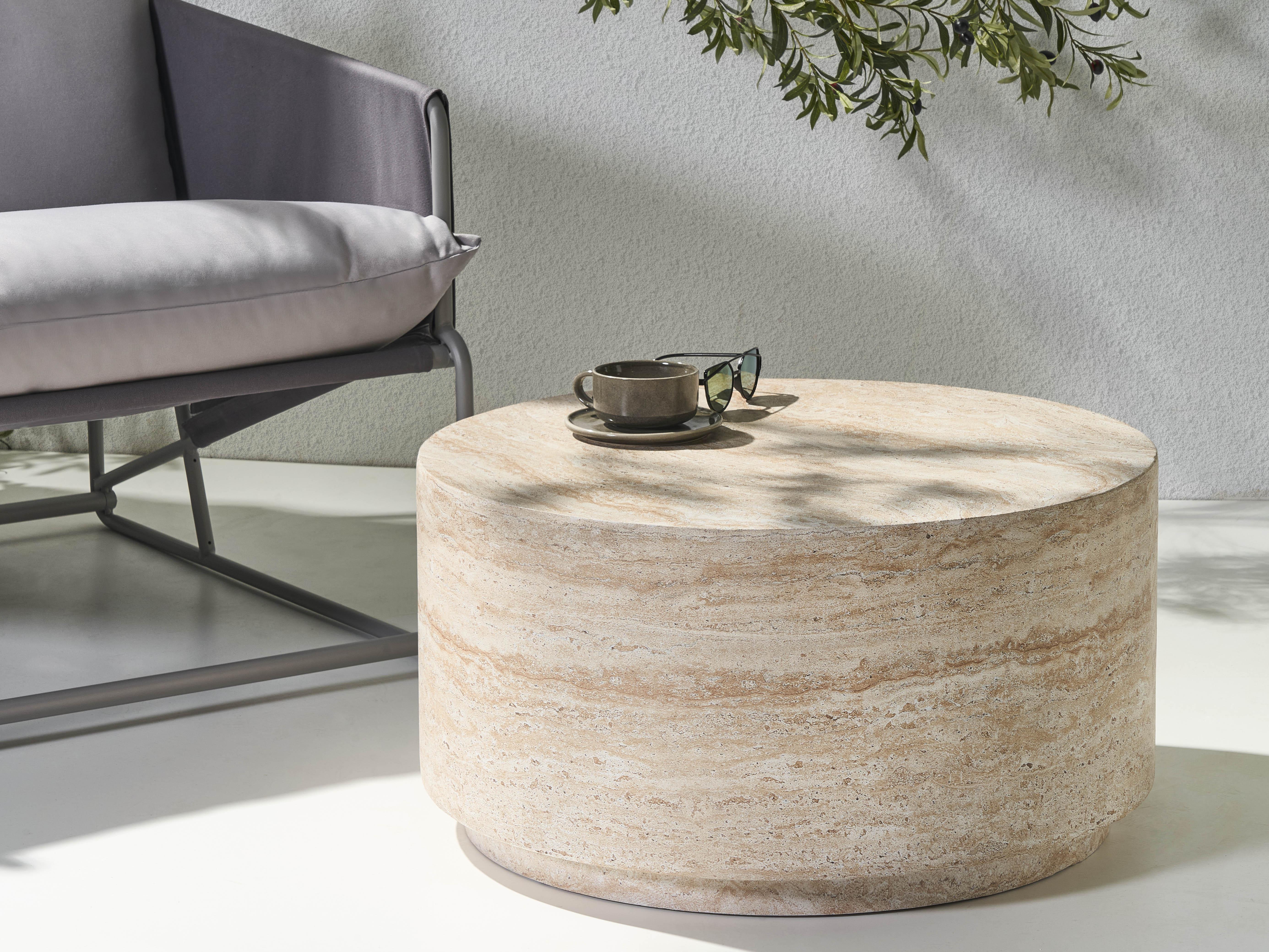 Coffee Table ASIERIO 70 cm 70 cm Travertine Effect
