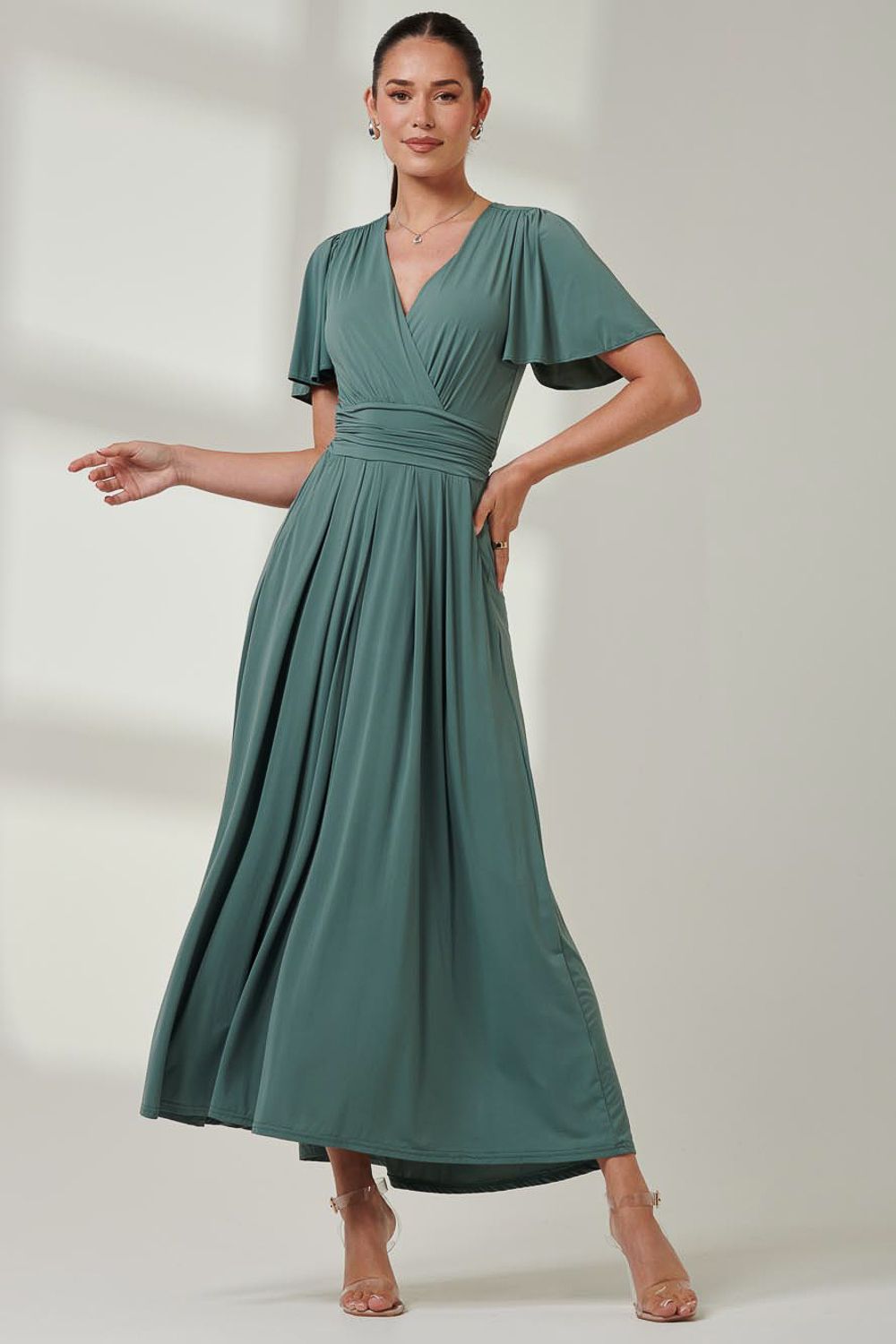Jolie Moi Angel Sleeve Super-Smooth Jersey Maxi Dress