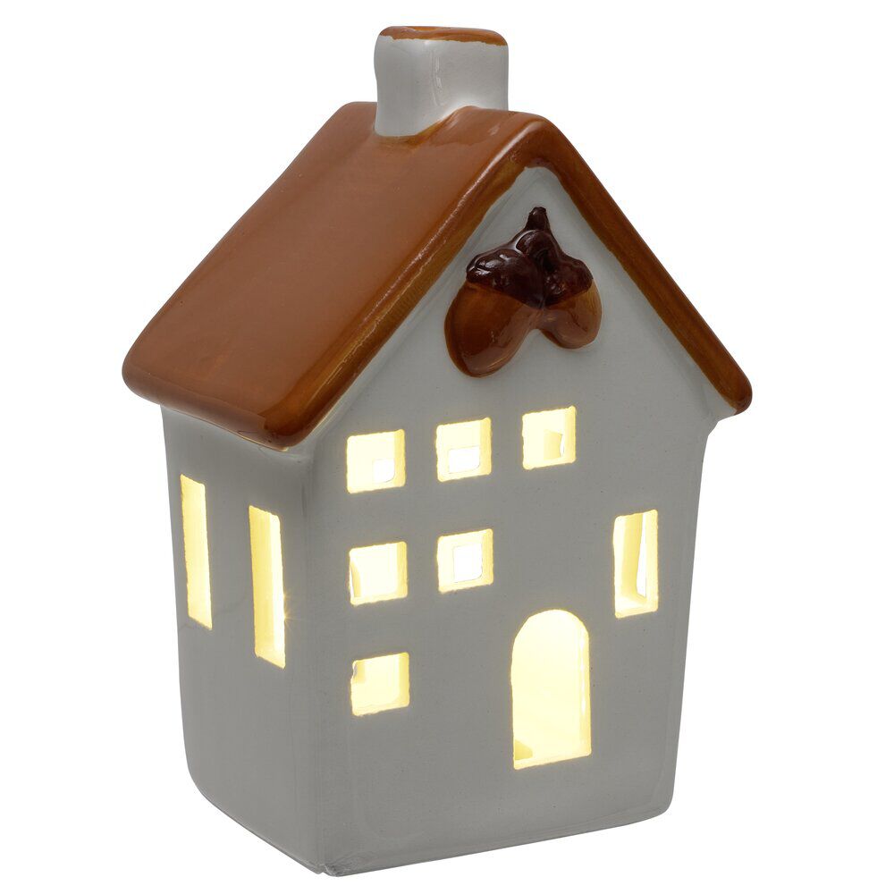 Maison déco à poser à LED automne céramique blanc 8,5x7xH12,5cm (3 modèles)
