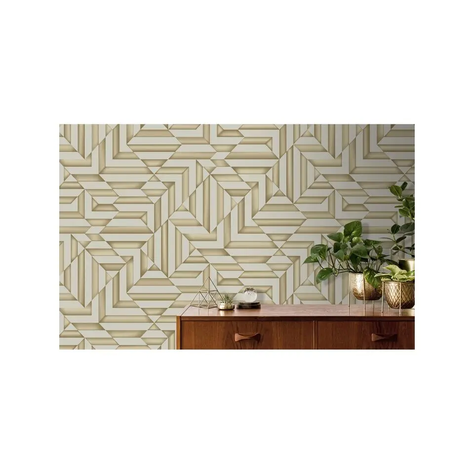 Dutch Wallcoverings - Galactik ruit/streep beige/goud - 0,53x10,05m