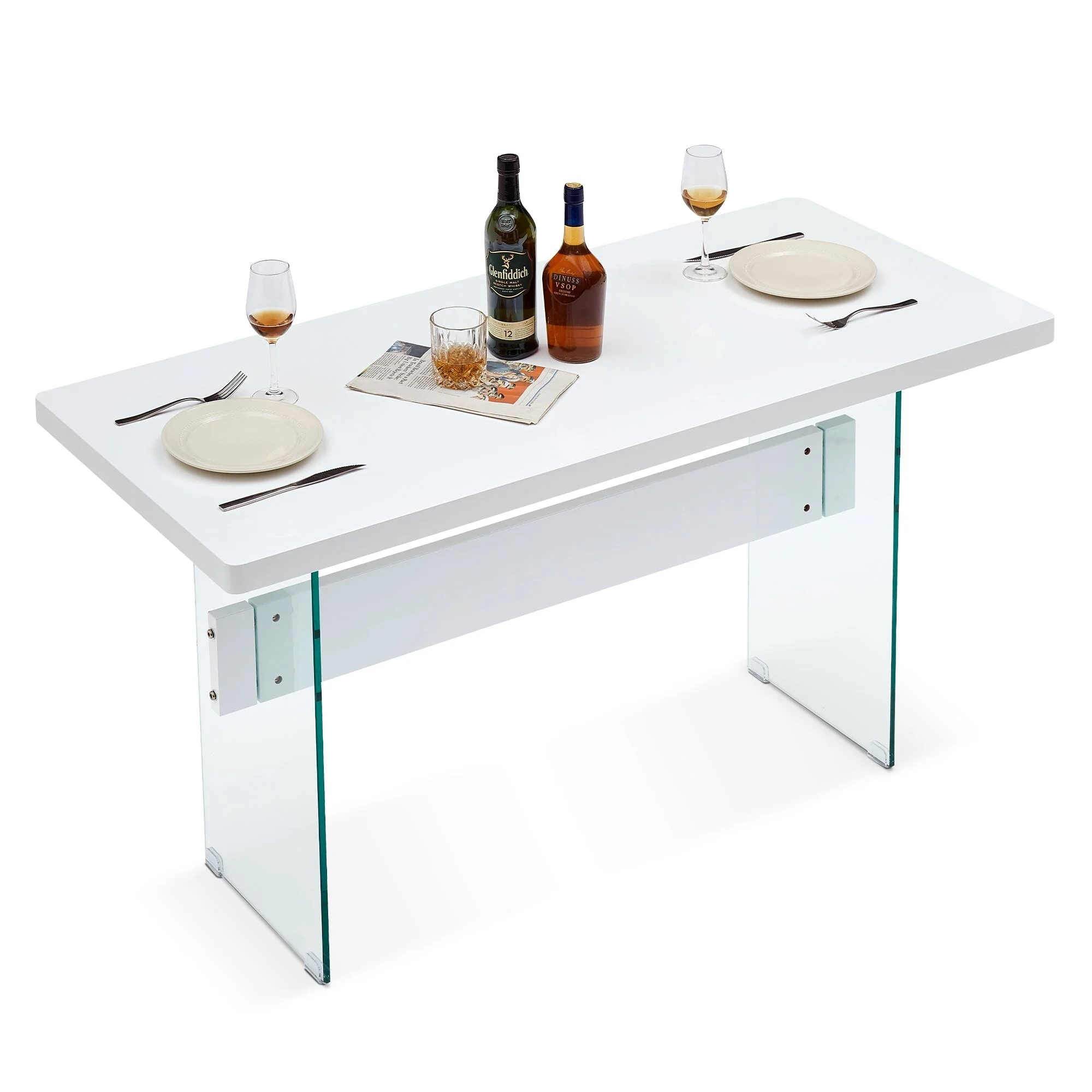 ivinta Modern White Dining Table, High Glossy Dining Room Table