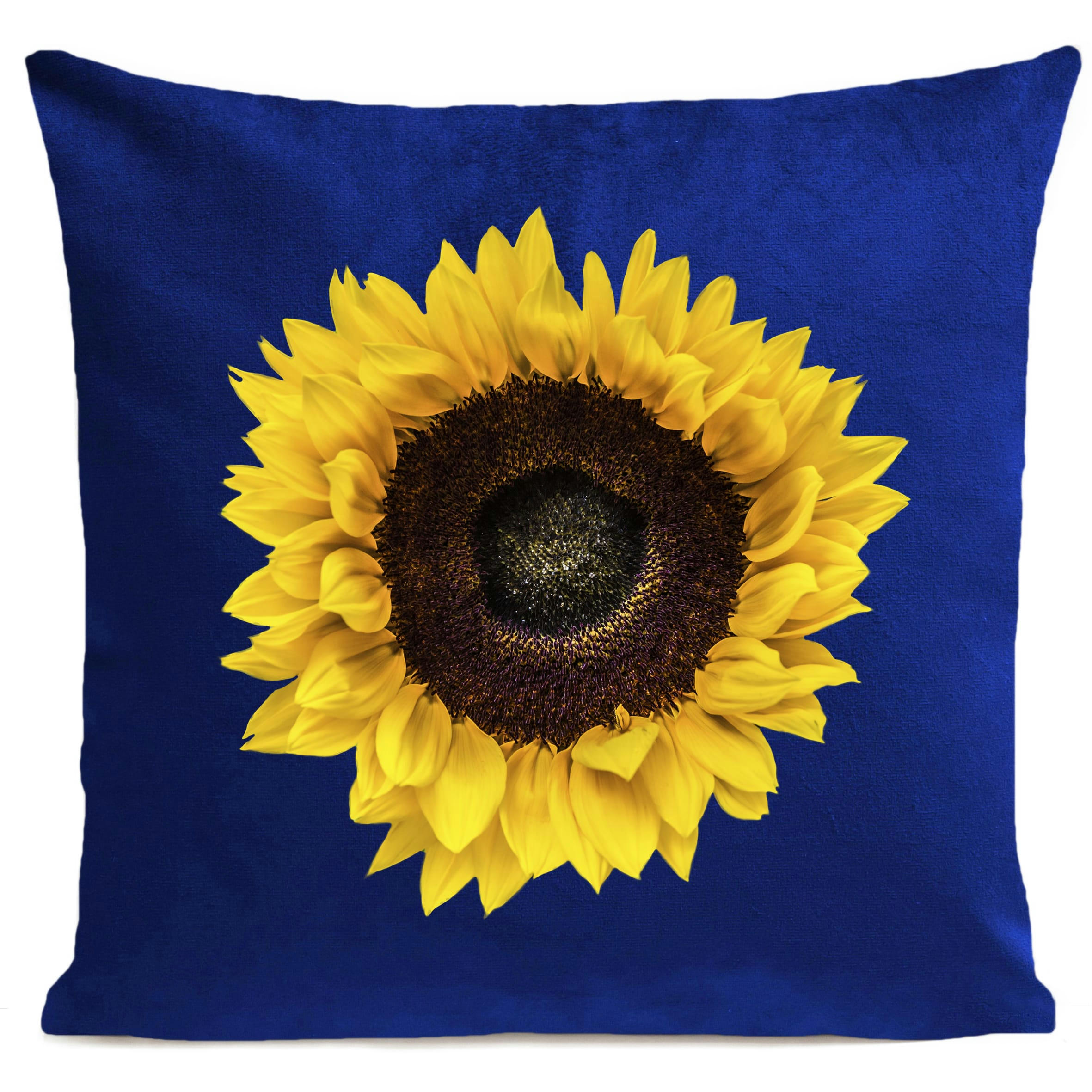 - Coussin floral tournesol suédine bleu 40x40cm