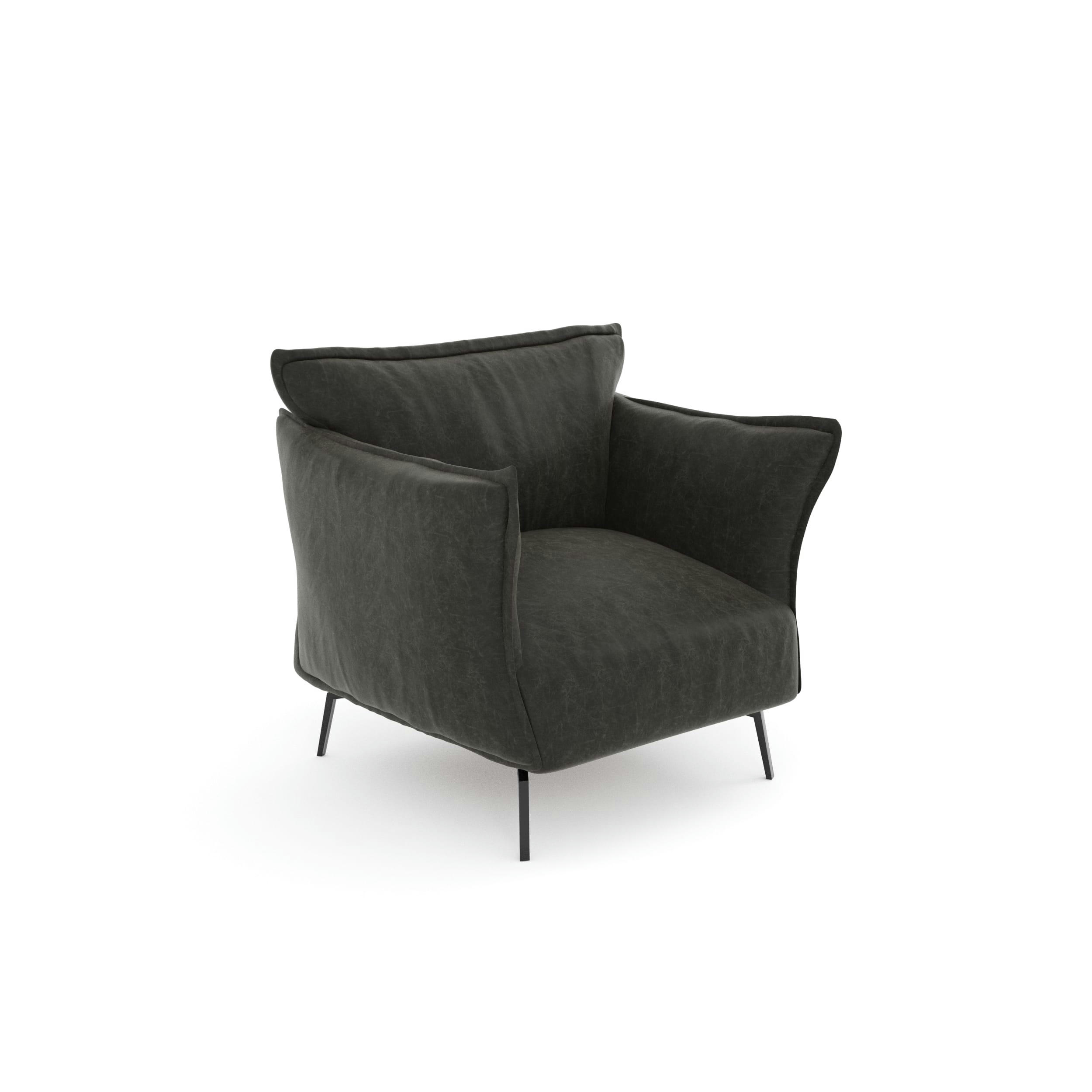 LENNY - Fauteuil tissu effet cuir vintage gris étain