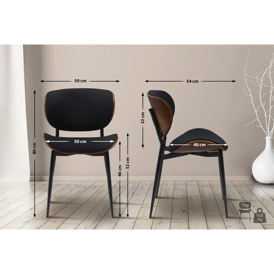CLP Eetkamerstoel Enid Stof - walnoot/zwart
