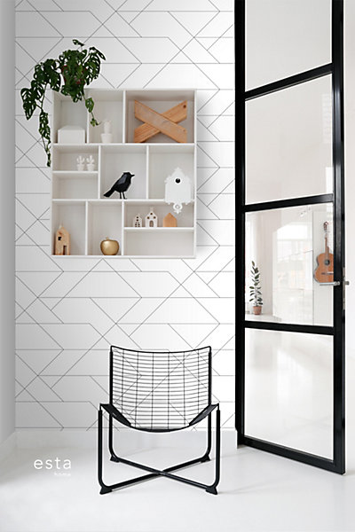 ESTAhome papier peint lignes graphiques noir et blanc 53 cm x 10.05 m