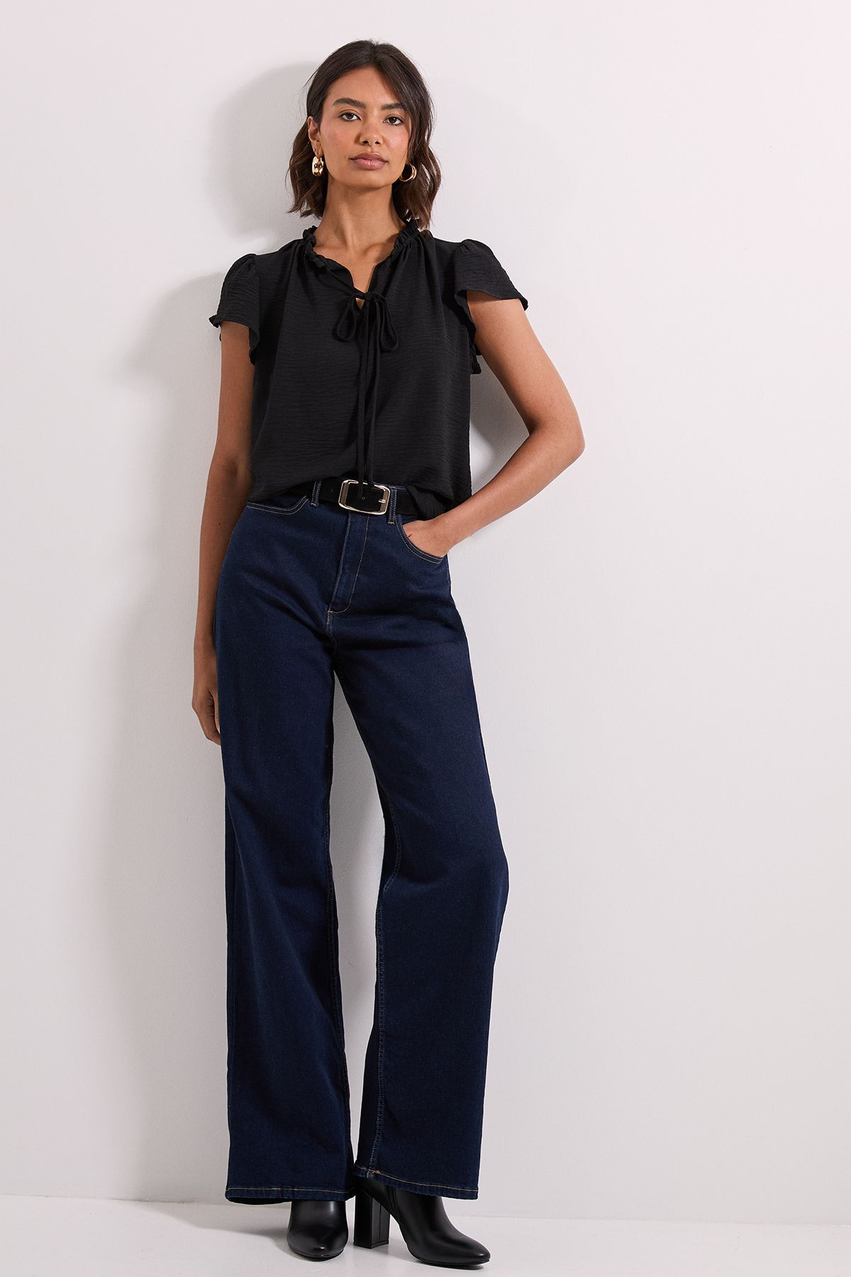 Dorothy Perkins Frill Sleeve Tie Front Top