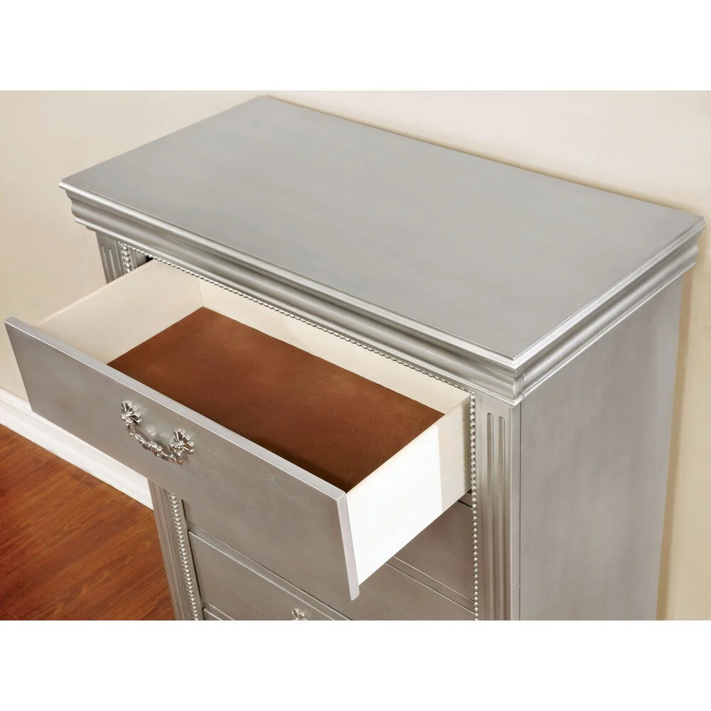 Furniture of America Balm Traditional Silver Solid Wood 5-drawer Chest