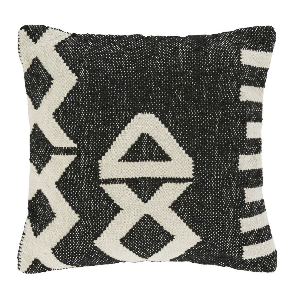 SAGANA - Coussin tissé en polyester recyclé noir et écru 45x45