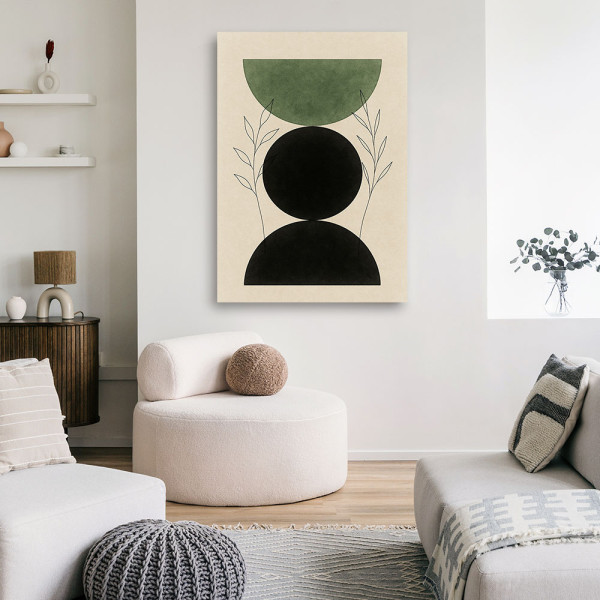 Feeby Obraz Japandi, Figura Geometryczna Rośliny Minimalizm Zieleń 40x60