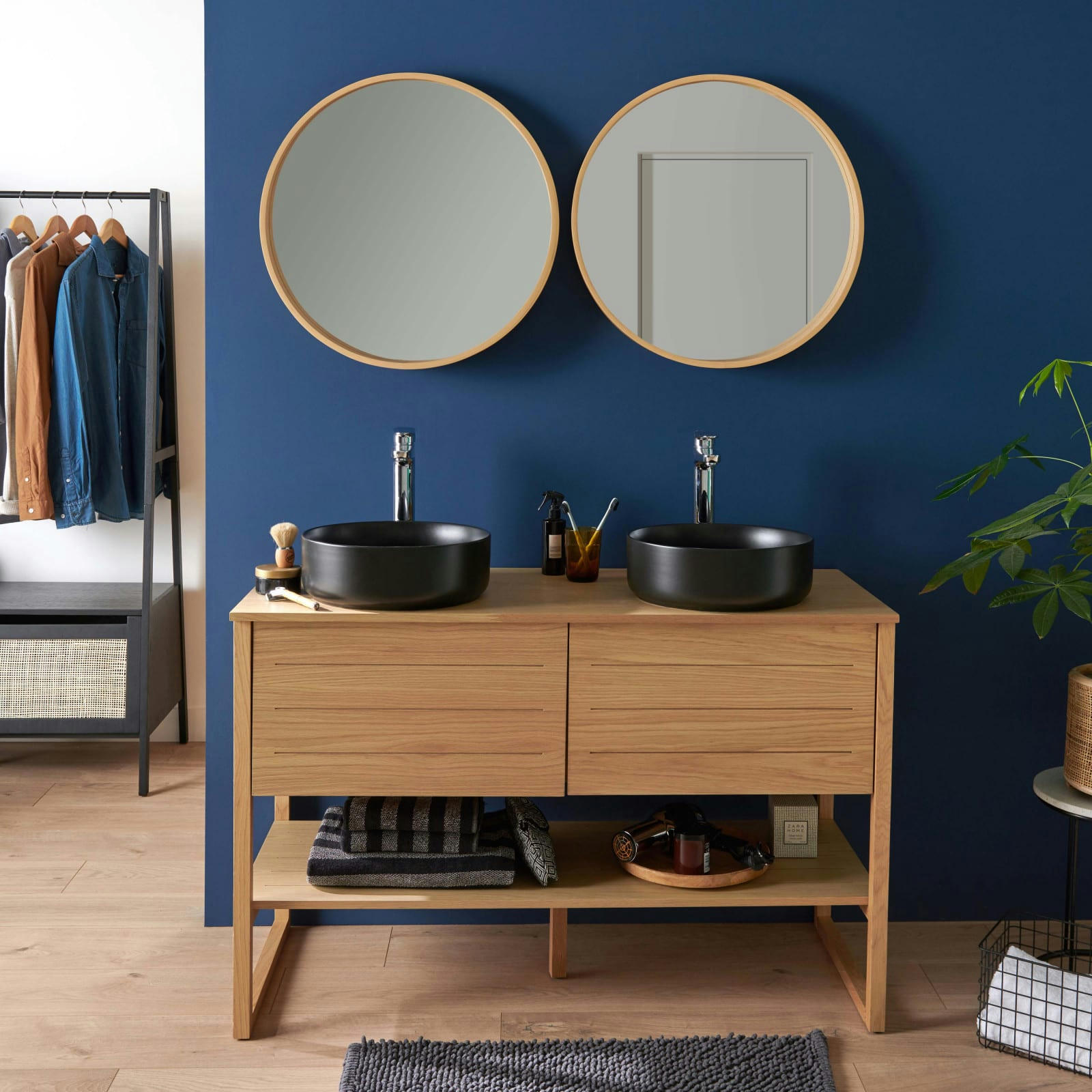 ATOLL - Meuble double vasque 120cm  avec plan céramique SORRENTO Noir