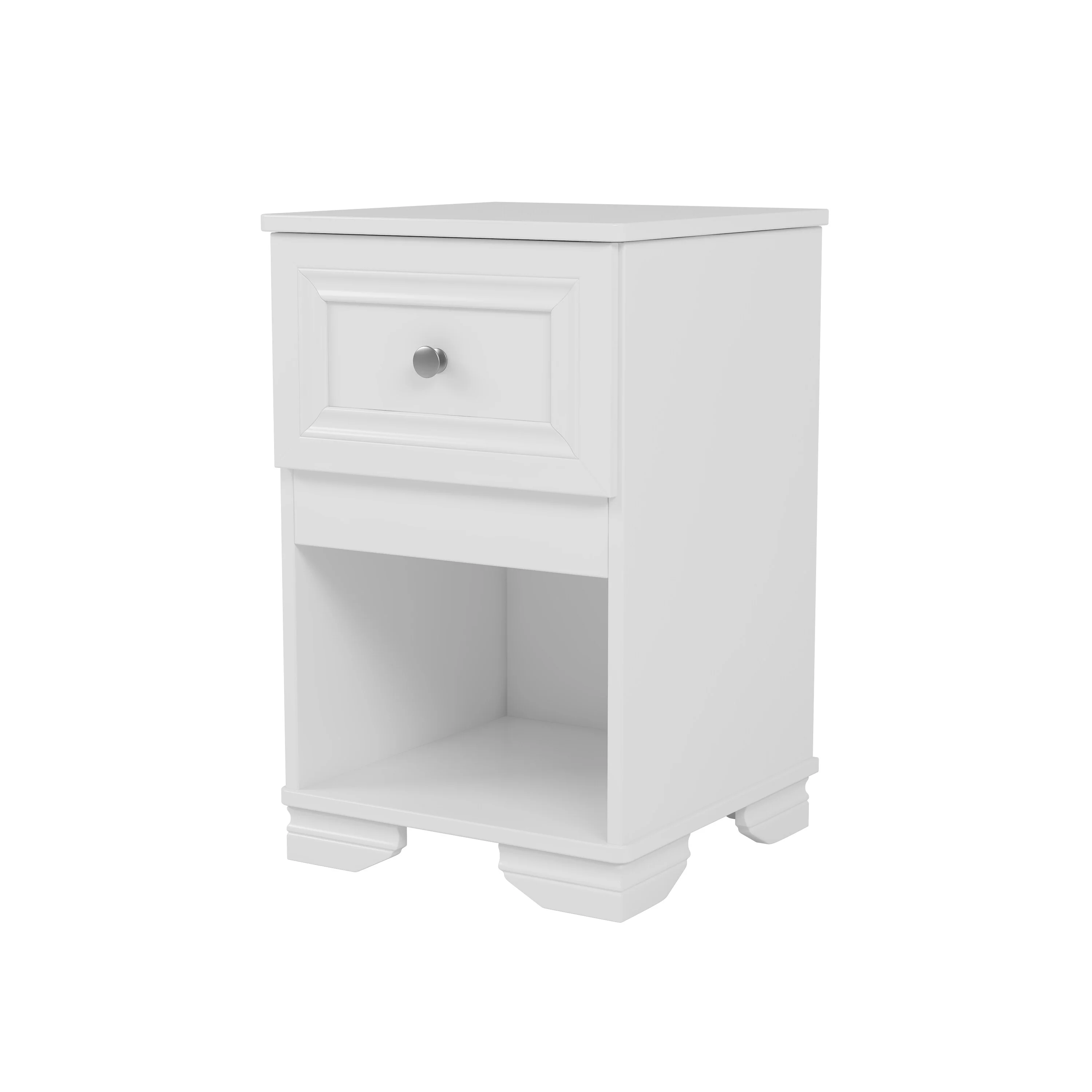 Nightstand With Drawer And Open Shelf, Retro Style Bedside Table With Classic Design And Metal Handle