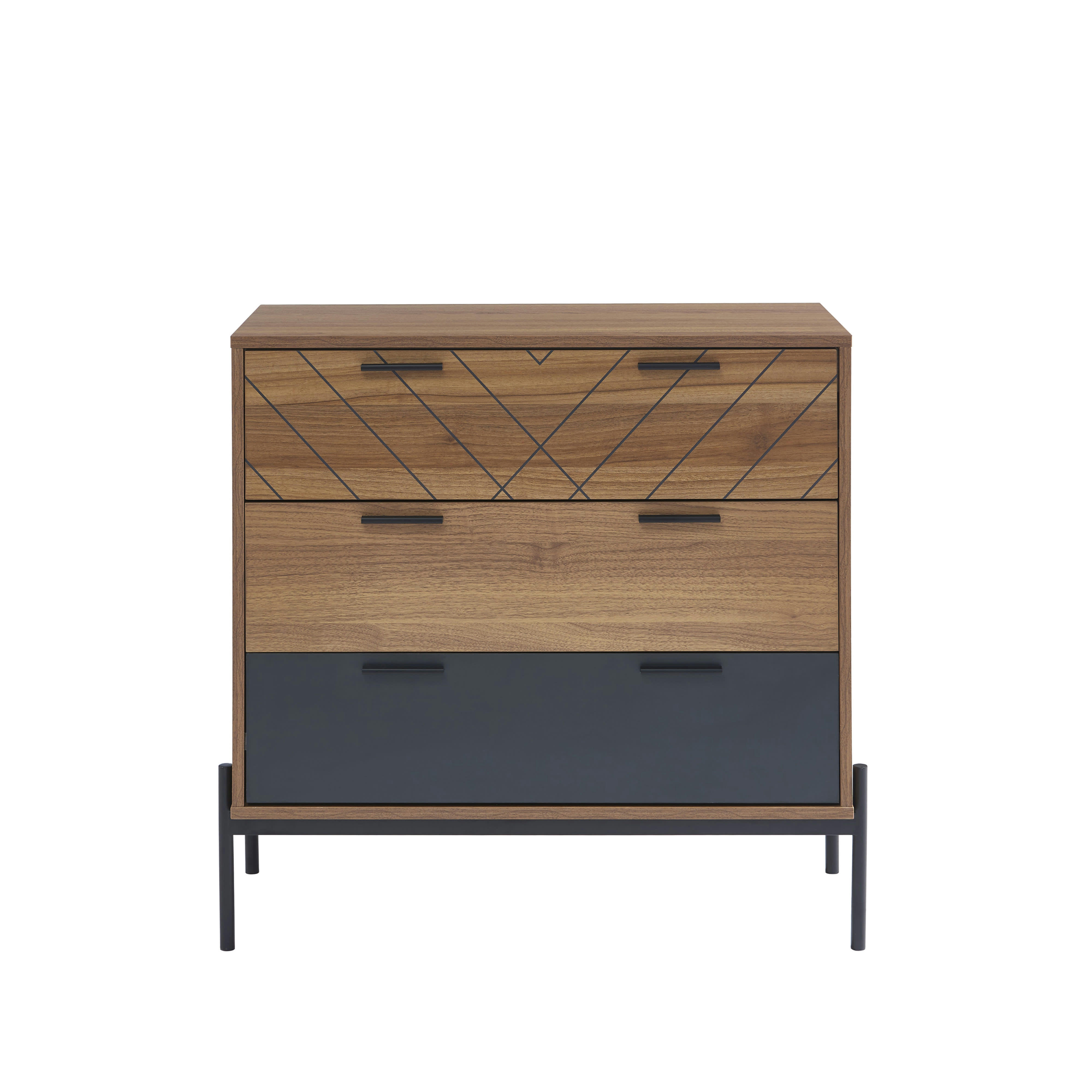 GEOMA - Commode  effet chêne foncé et gris 80cm