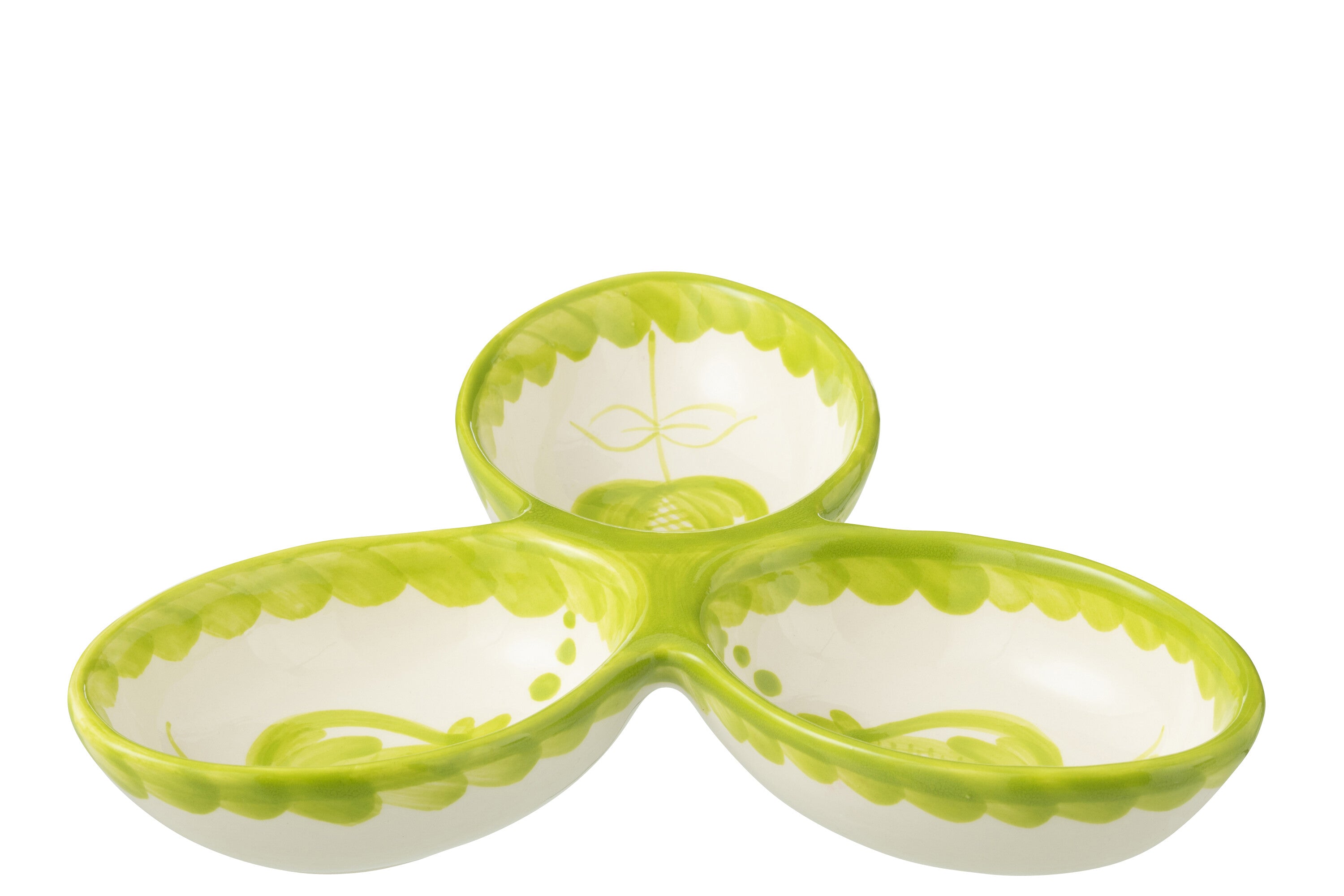J-Line serveerschaal Granada Clover - keramiek - wit groen
