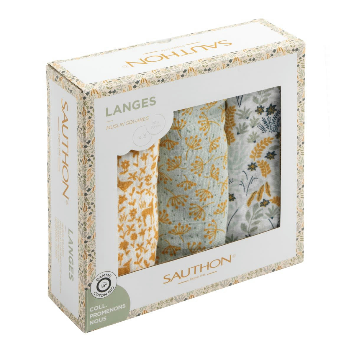 PROMENONS NOUS - Langes bio 70x70cm en coton blanc