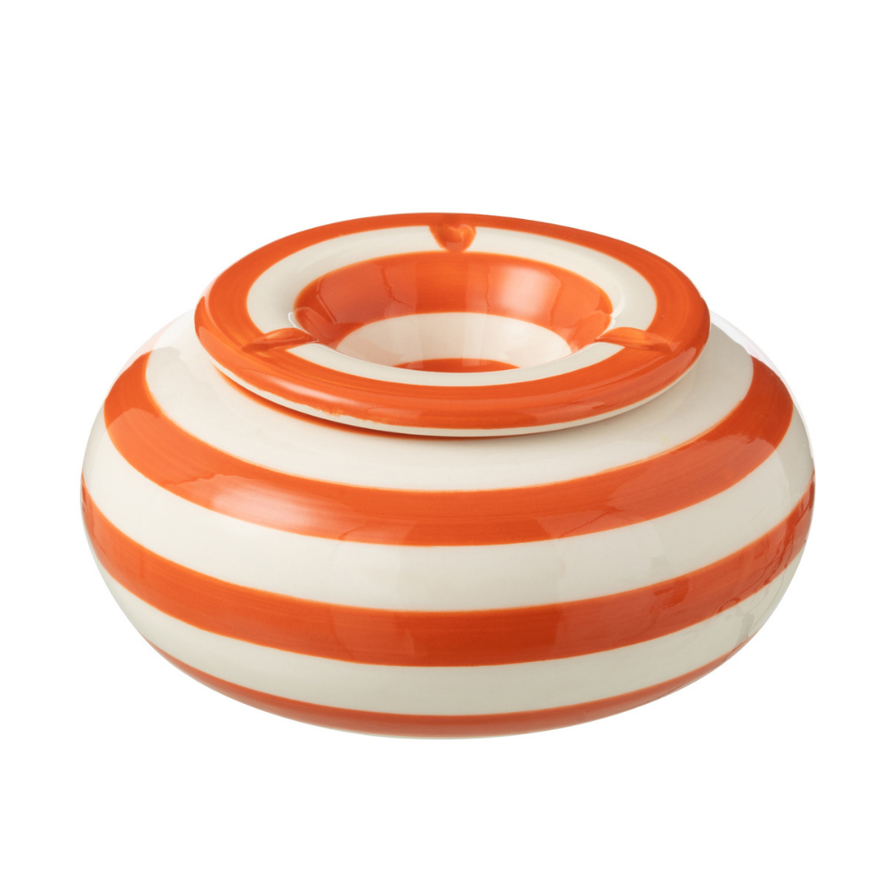 J-Line asbak Granada Stripes - keramiek - wit/oranje - large