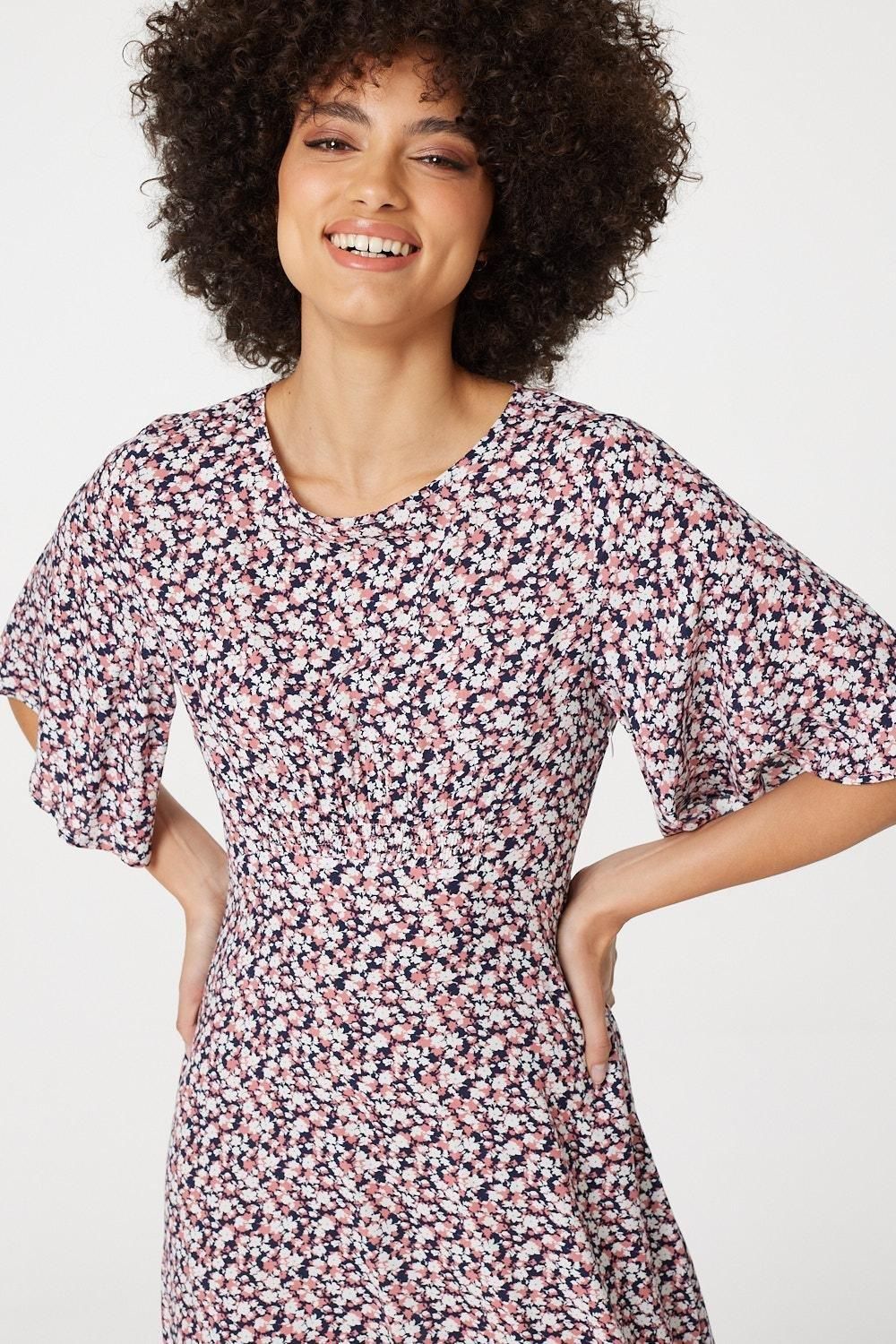 Izabel London Floral Angel Sleeved Midi Dress