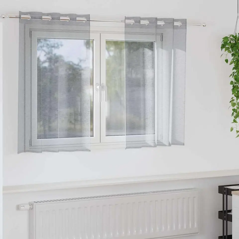 vidaXL Vitrages met ringen - Donkergrijs - Polyester - 140x140 cm - Set van 2