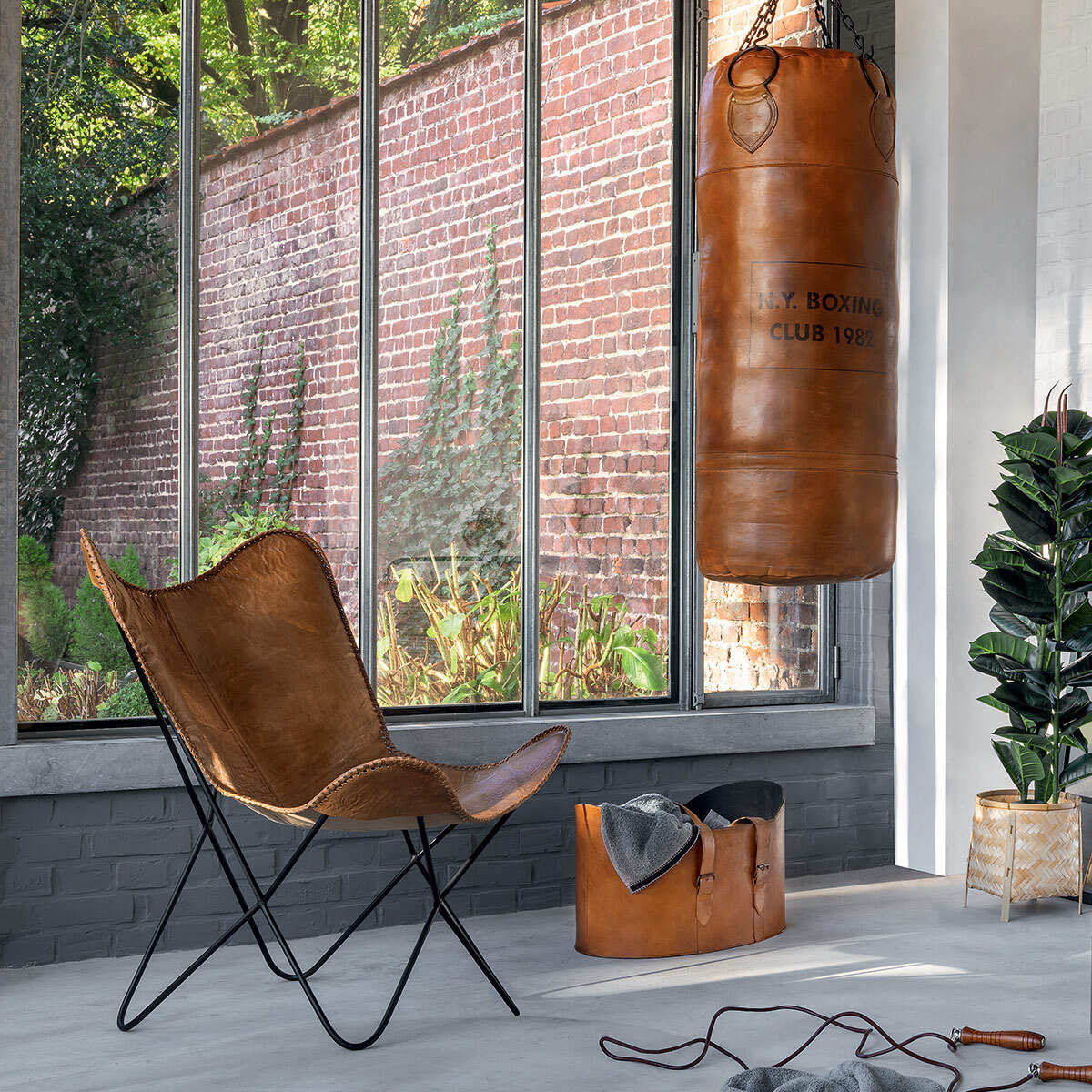 Ensemble fauteuil "Dario" Cuir lisse, Marron cognac