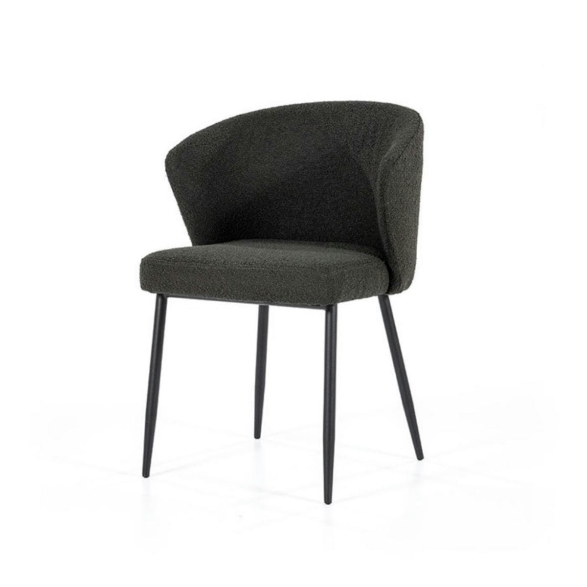 SONY - Chaise salle à manger tendance en tissu bouclé noir