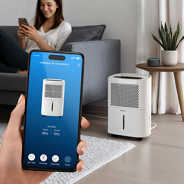 Déshumidificateur Pro Breeze 12L avec humidistat intégré et contrôle via application intelligente