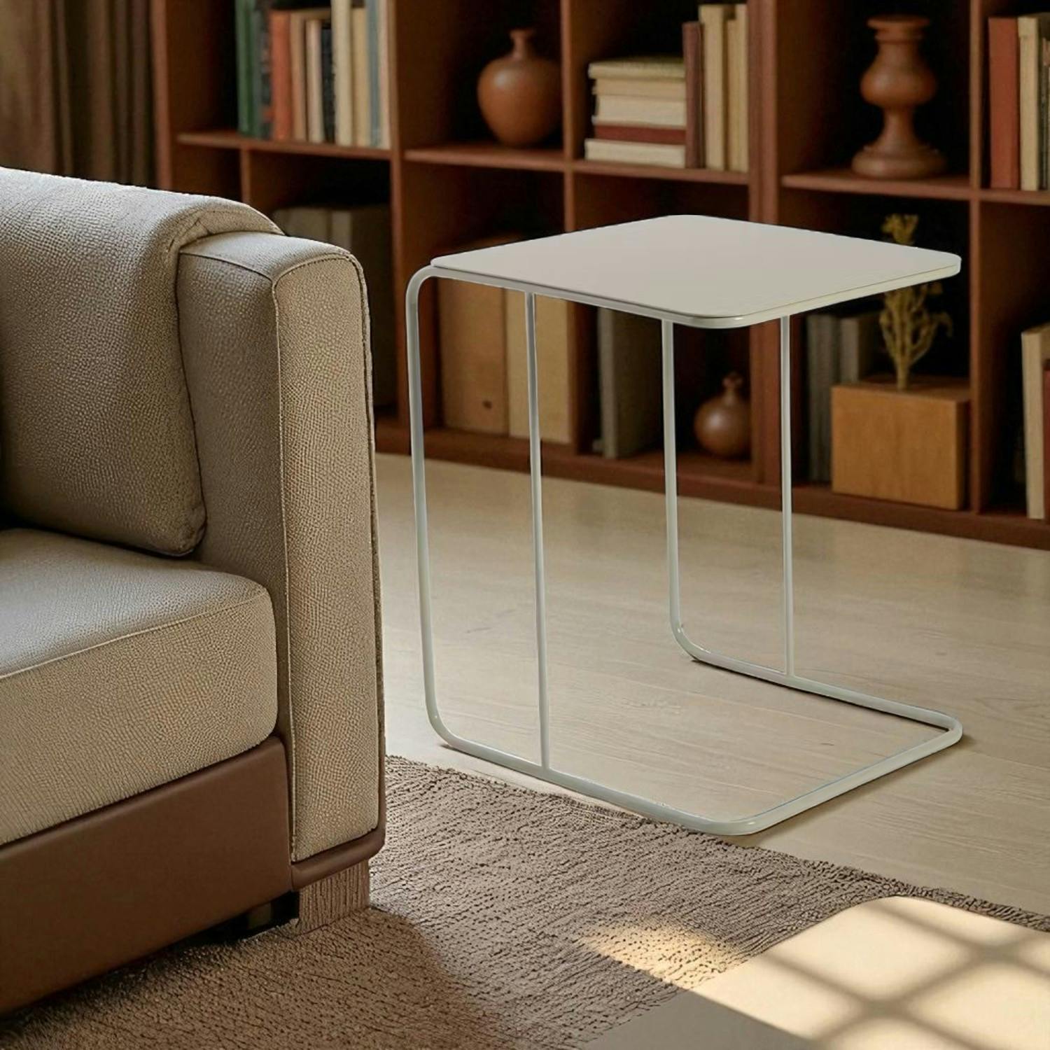 Bout de canapé design métal taupe – plateau carré moderne SFAX