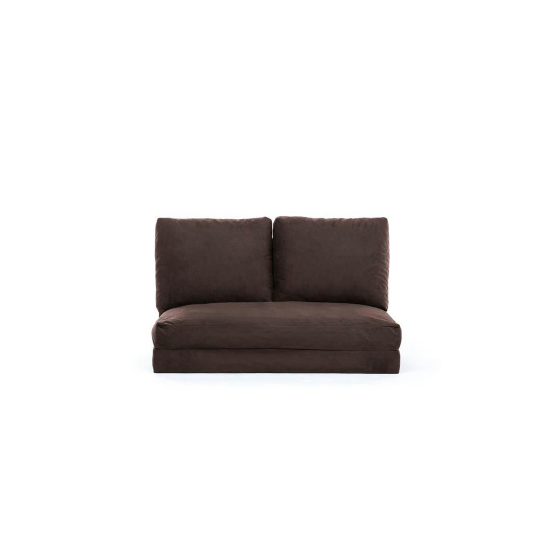 JOUDE - Pouf convertible 2 places velours marron foncé