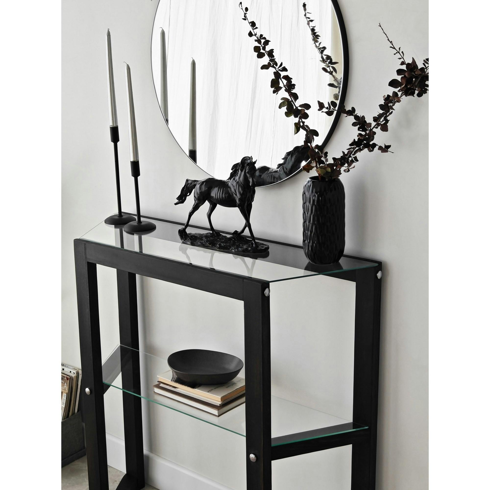 Console en verre et bois anthracite - 2 plateaux LHASA